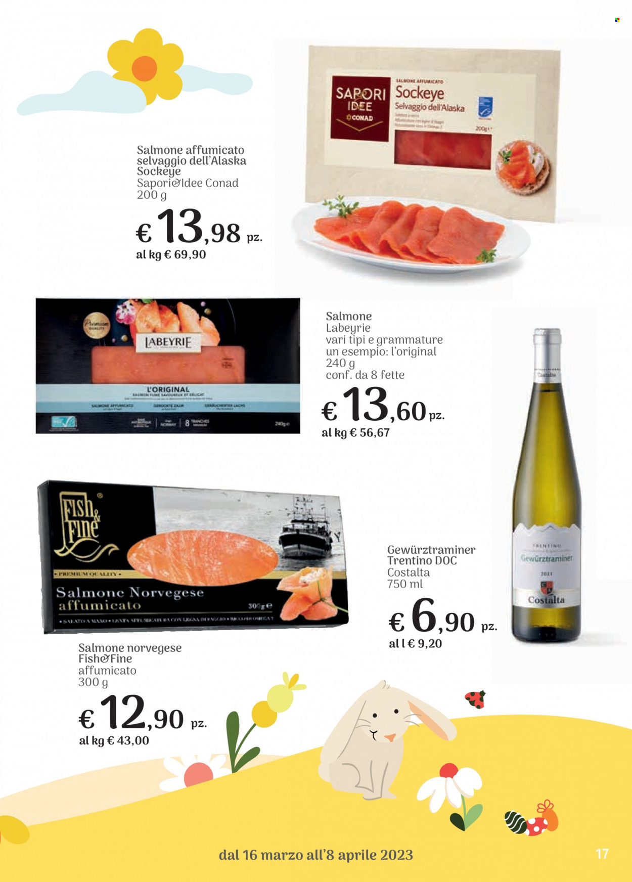 thumbnail - Volantino Conad - 16/3/2023 - 8/4/2023 - Prodotti in offerta - salmone, salmone affumicato, salmone norvegese affumicato. Pagina 17.