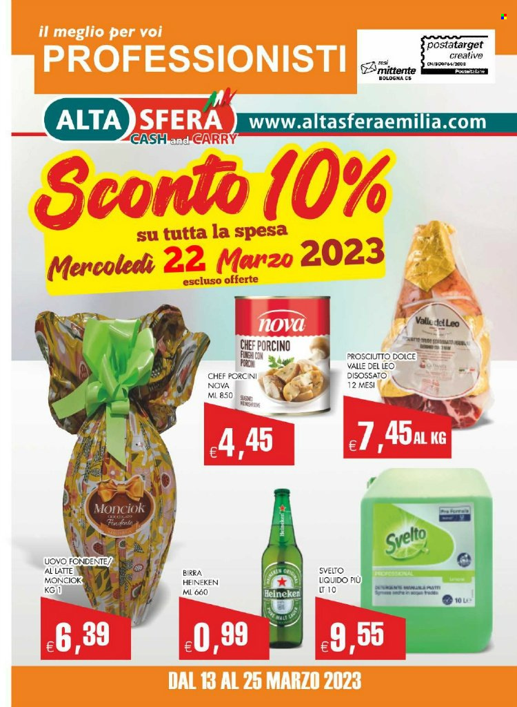 thumbnail - Volantino AltaSfera Cash & Carry - 13/3/2023 - 25/3/2023 - Prodotti in offerta - Heineken, birra, funghi porcini, prosciutto, Svelto, Nike. Pagina 1.