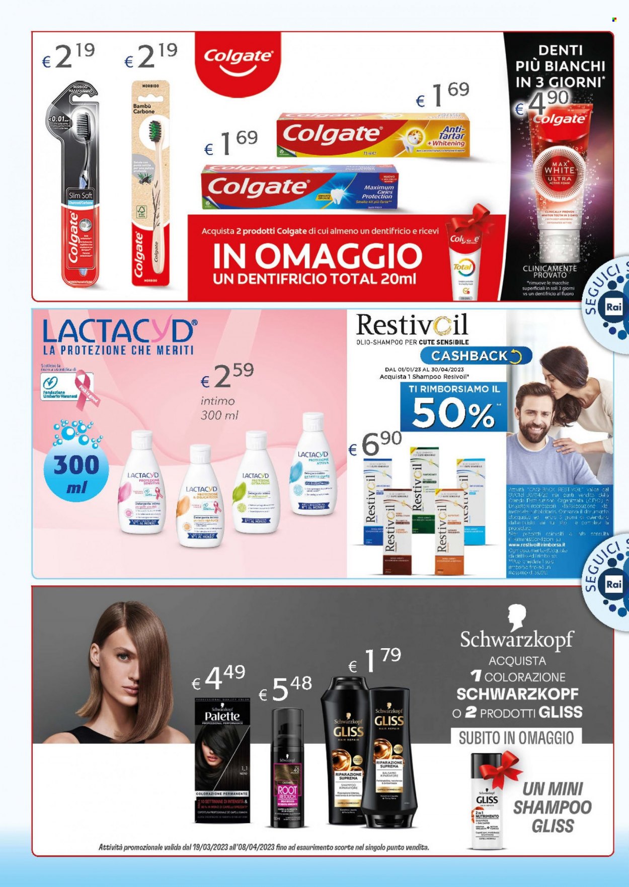 thumbnail - Volantino Acqua & Sapone - 15/3/2023 - 2/4/2023 - Prodotti in offerta - Lactacyd, detergente, Colgate, dentifricio, balsamo, colorazione capelli, shampoo, Testanera, Palette, olio shampoo. Pagina 2.