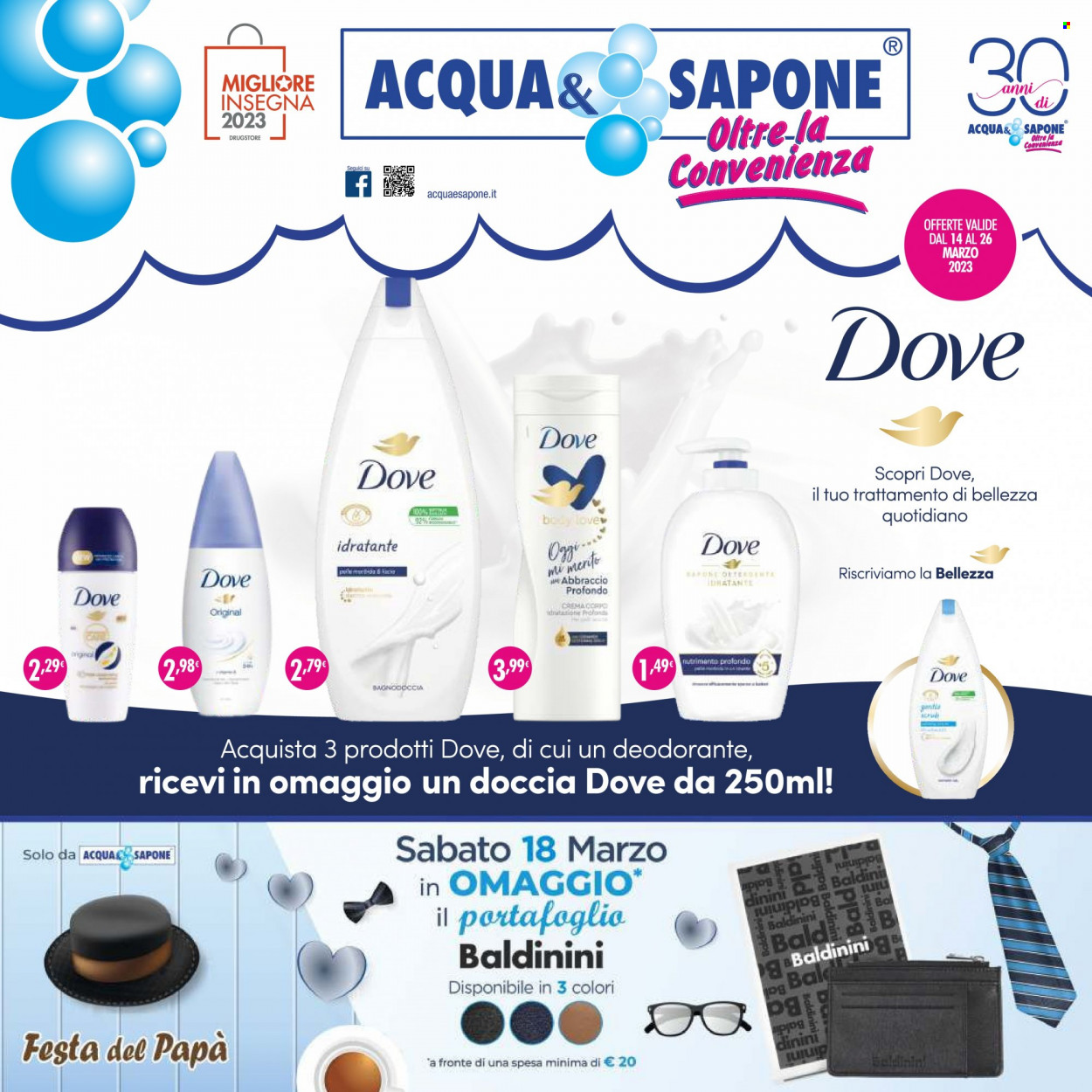 thumbnail - Volantino Acqua & Sapone - 14/3/2023 - 26/3/2023 - Prodotti in offerta - crema corpo, sapone, gel doccia, Dove Cosmetics, deodorante. Pagina 1.