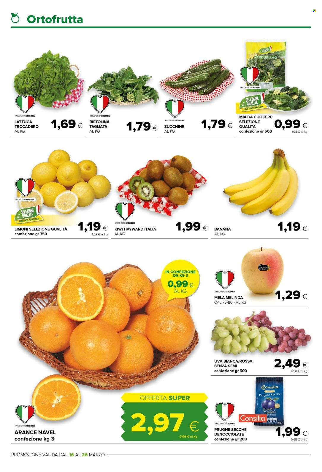 thumbnail - Volantino Tigre Amico - 16/3/2023 - 26/3/2023 - Prodotti in offerta - zucchine, lattuga, uva, limoni, arance, arancie Navel, prugne, kiwi, tagliata, prugne secche. Pagina 4.