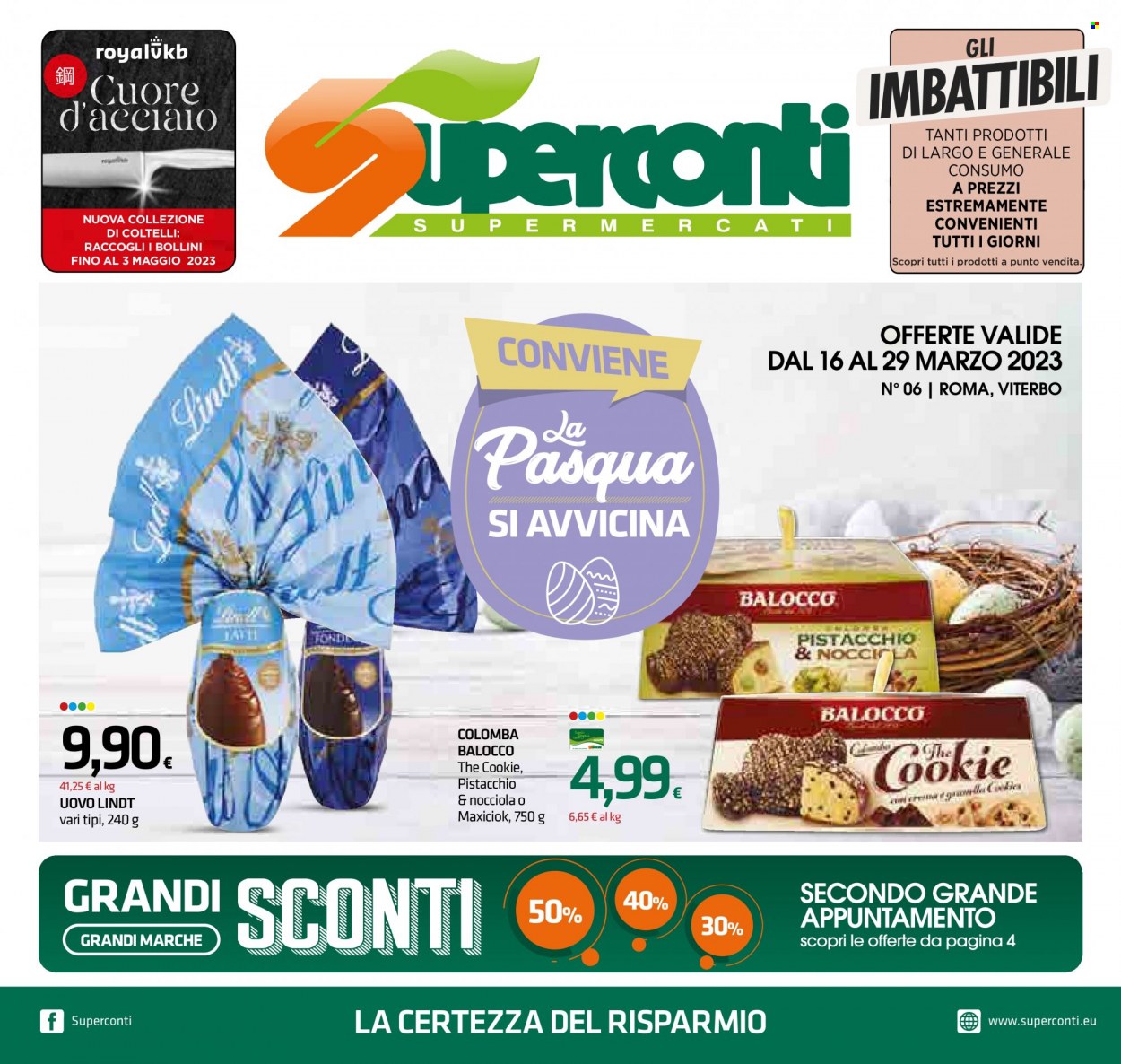 thumbnail - Volantino Superconti - 16/3/2023 - 29/3/2023 - Prodotti in offerta - colomba, Balocco, cookies. Pagina 1.