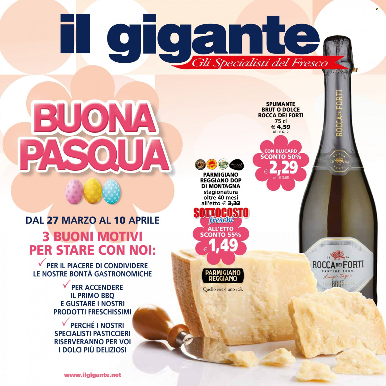 thumbnail - Volantino Il Gigante - 27/3/2023 - 10/4/2023 - Prodotti in offerta - formaggio, parmigiano, Spumante. Pagina 1.