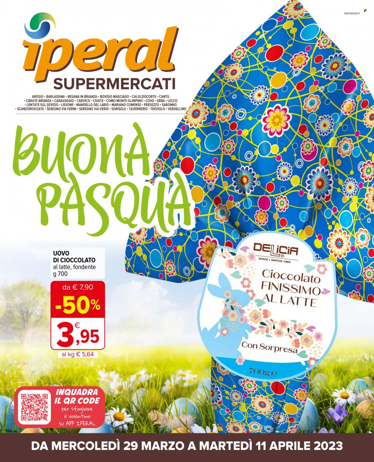 thumbnail - Volantino Iperal - 29/3/2023 - 11/4/2023 - Prodotti in offerta - uovo di Pasqua, linea Delícia. Pagina 1.