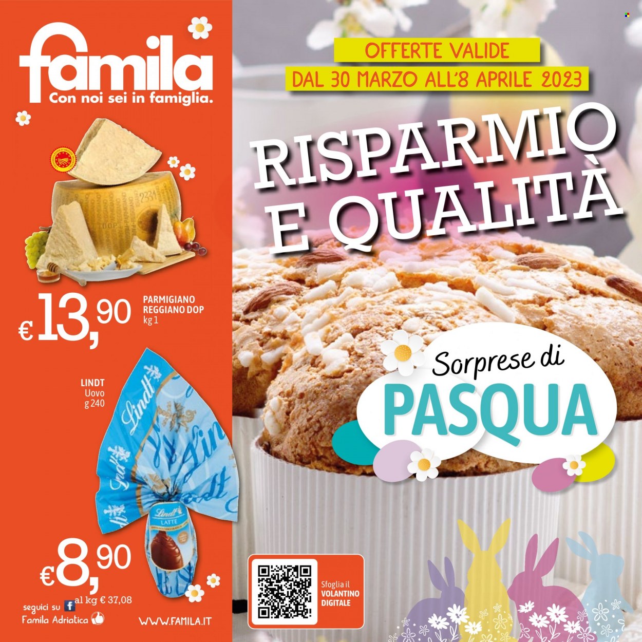thumbnail - Volantino Famila - 30/3/2023 - 8/4/2023 - Prodotti in offerta - formaggio, parmigiano, latte. Pagina 1.