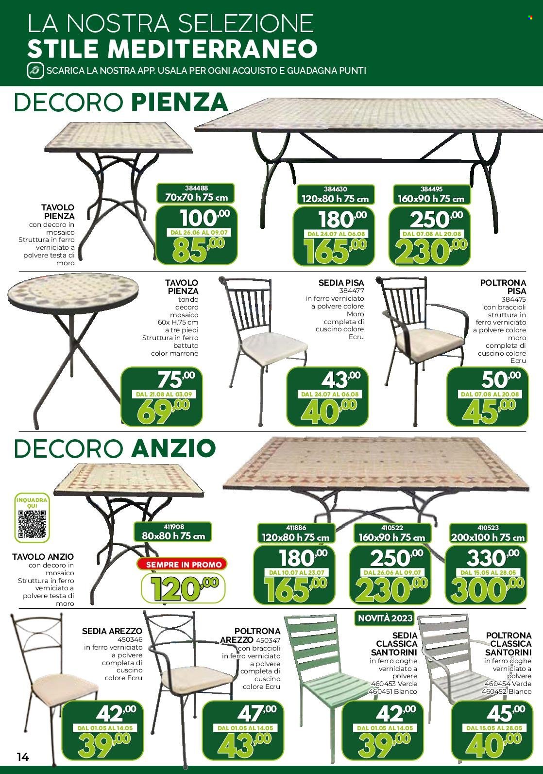 thumbnail - Volantino Orizzonte - 8/4/2023 - 1/10/2023 - Prodotti in offerta - poltrona, tavolo, cuscino, sedia. Pagina 14.