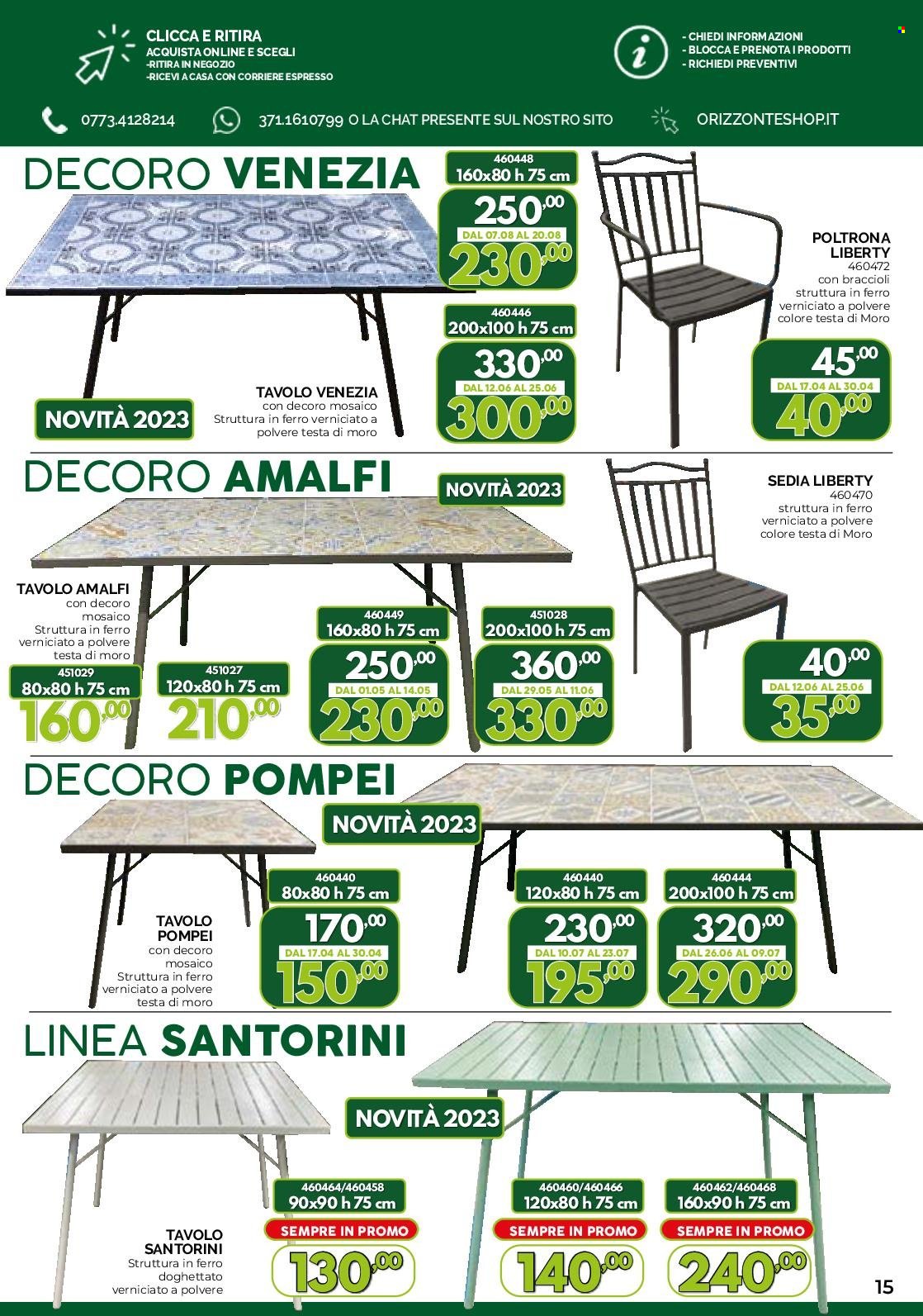 thumbnail - Volantino Orizzonte - 8/4/2023 - 1/10/2023 - Prodotti in offerta - poltrona, tavolo, sedia. Pagina 15.