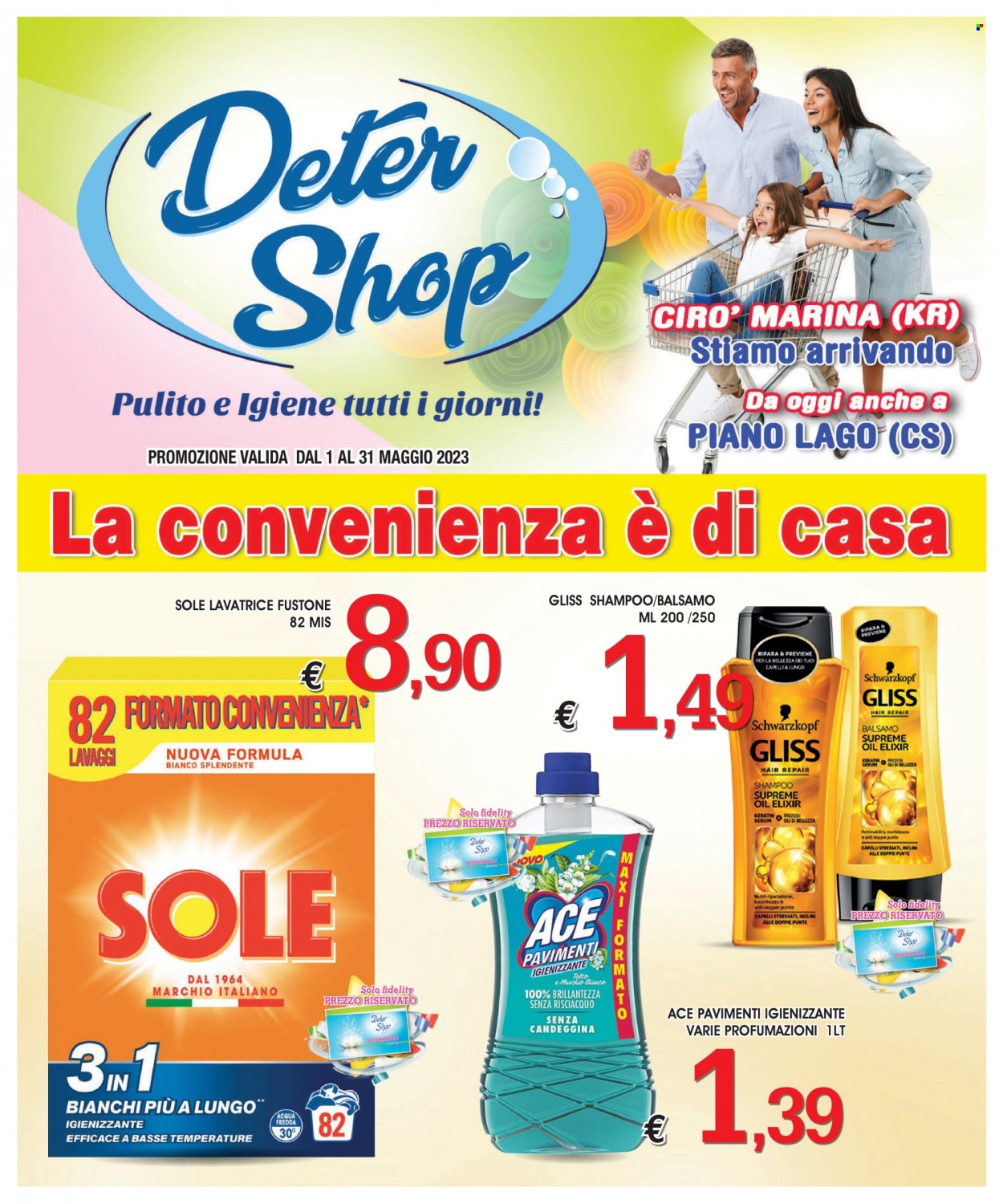 thumbnail - Volantino Deter Shop - 1/5/2023 - 31/5/2023 - Prodotti in offerta - Ace, balsamo, shampoo, Testanera. Pagina 1.