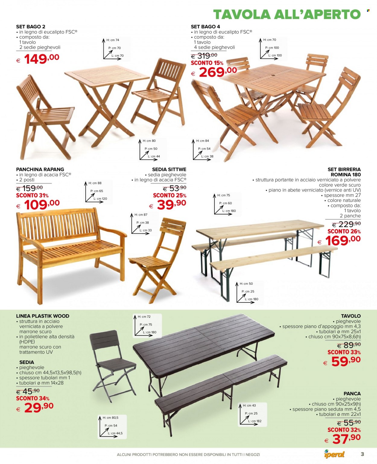 thumbnail - Volantino Iperal - 27/4/2023 - 20/6/2023 - Prodotti in offerta - tavolo, sedia, panchina, set birreria, sedia pieghevole. Pagina 3.