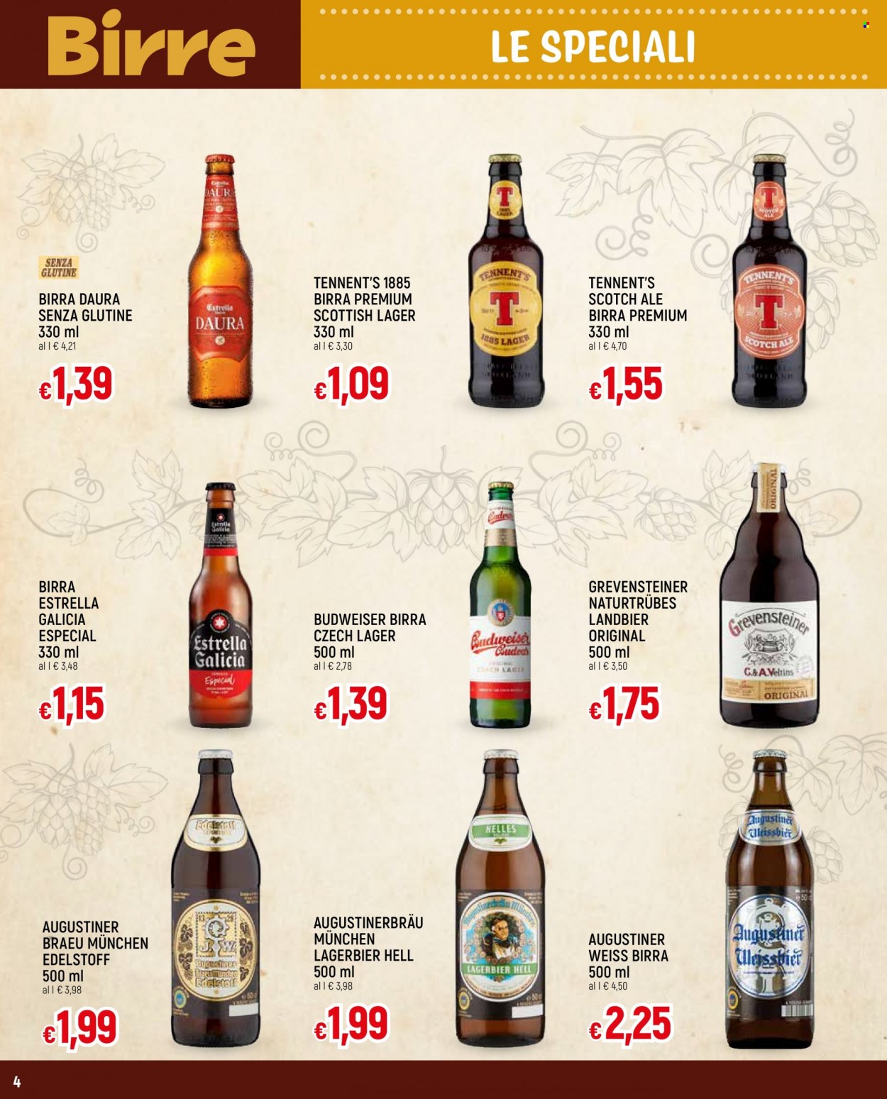 thumbnail - Volantino Famila - 18/5/2023 - 14/6/2023 - Prodotti in offerta - Budweiser, birra, birra di frumento, birra tipo lager, Veltins, Tennent's, Estrella Galicia. Pagina 4.