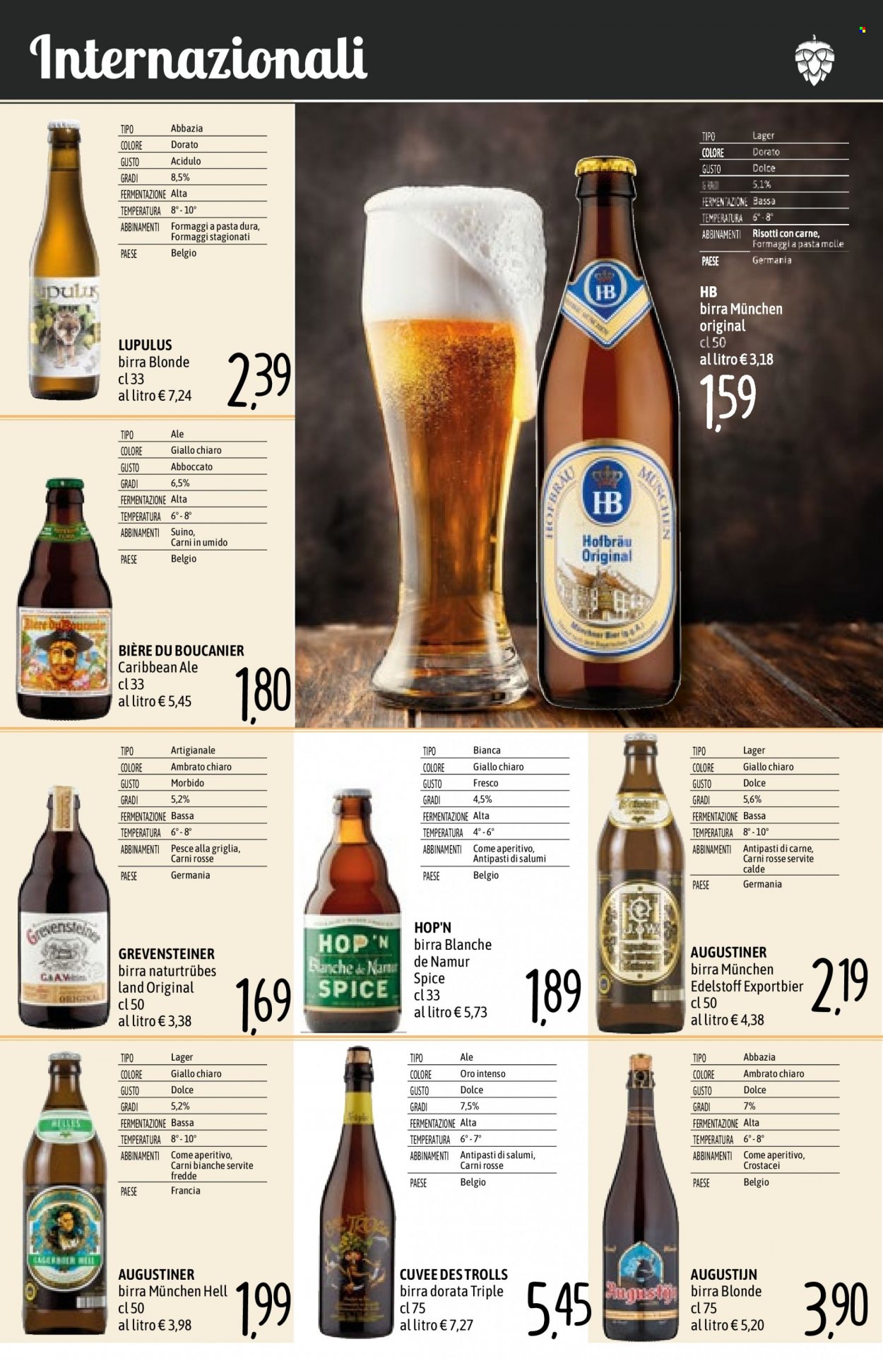 thumbnail - Volantino Emisfero - 18/5/2023 - 14/6/2023 - Prodotti in offerta - birra, birra tipo lager, Blanche de Namur, suino, pesce. Pagina 12.