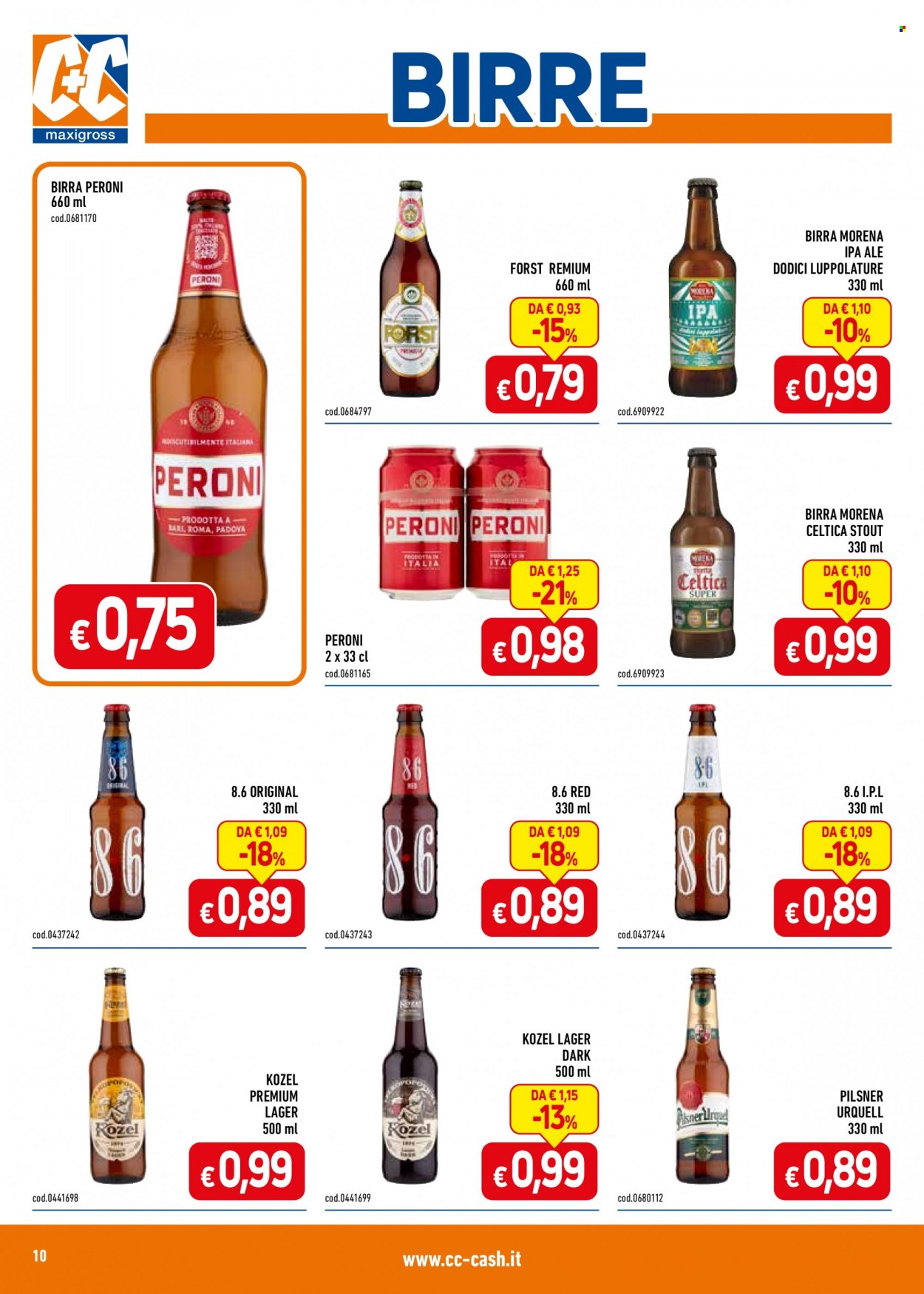 thumbnail - Volantino C+C Cash & Carry - 22/5/2023 - 4/6/2023 - Prodotti in offerta - Peroni, Pilsner Urquell, birra, birra tipo IPA, birra tipo lager, birra tipo pilsner, Kozel. Pagina 10.