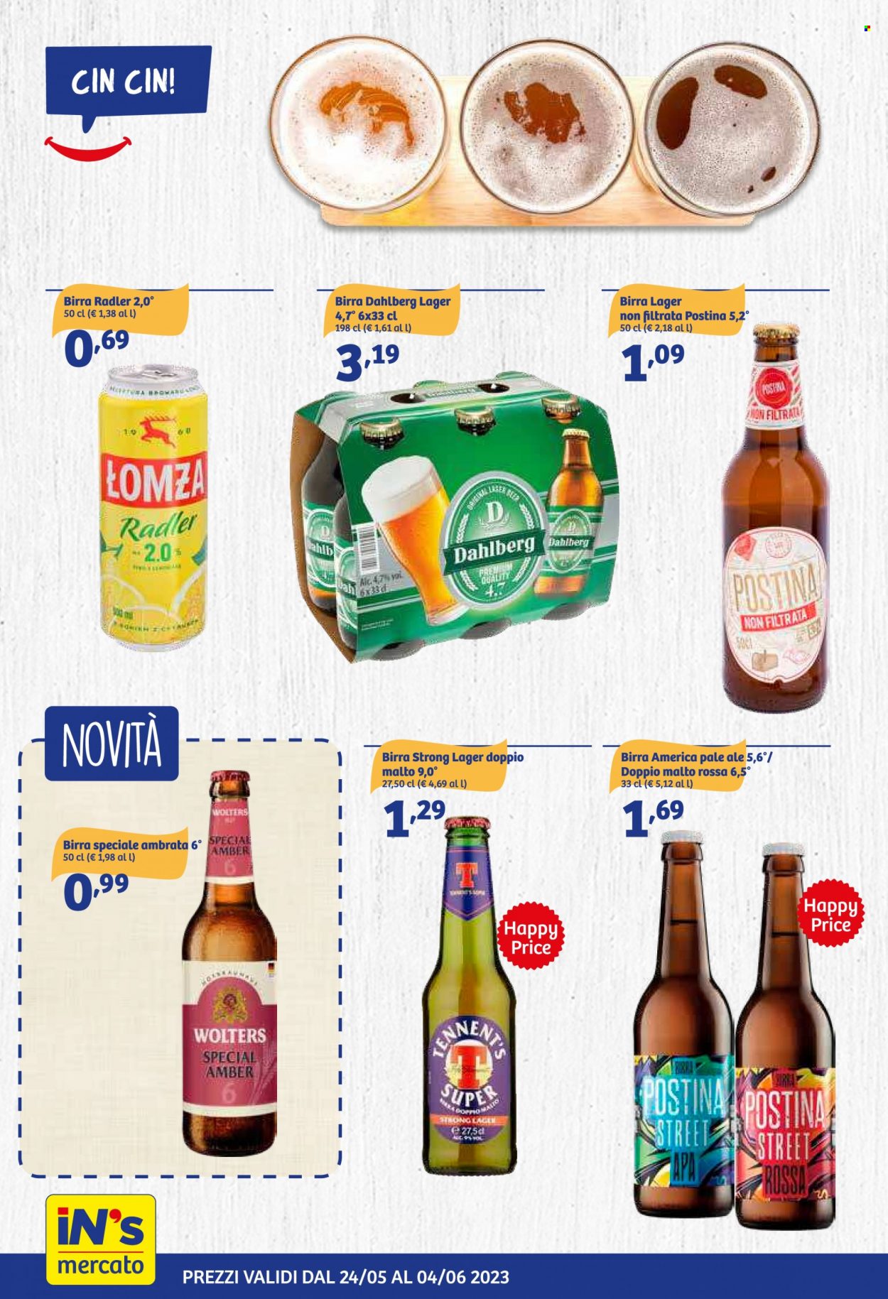 thumbnail - Volantino iN's Mercato - 24/5/2023 - 4/6/2023 - Prodotti in offerta - birra, birra tipo pale ale, birra tipo lager. Pagina 12.