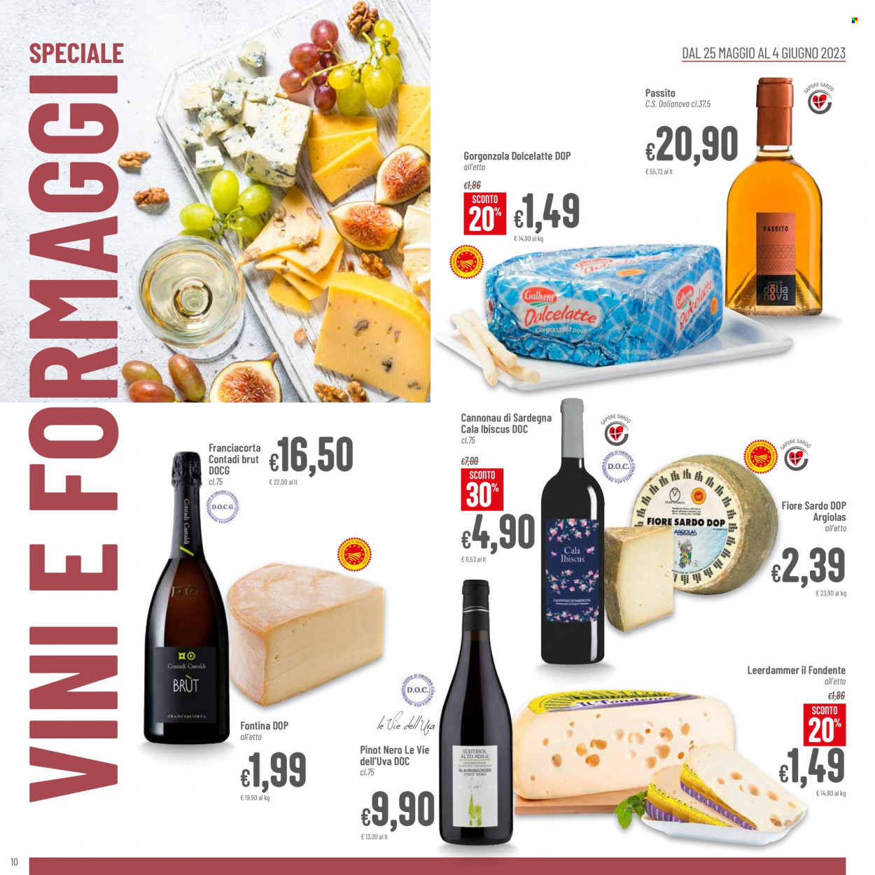 thumbnail - Volantino Pan - 25/5/2023 - 4/6/2023 - Prodotti in offerta - Galbani, formaggio, Leerdammer, fontina, gorgonzola, vino rosso, Pinot Nero, vino, Cannonau. Pagina 10.