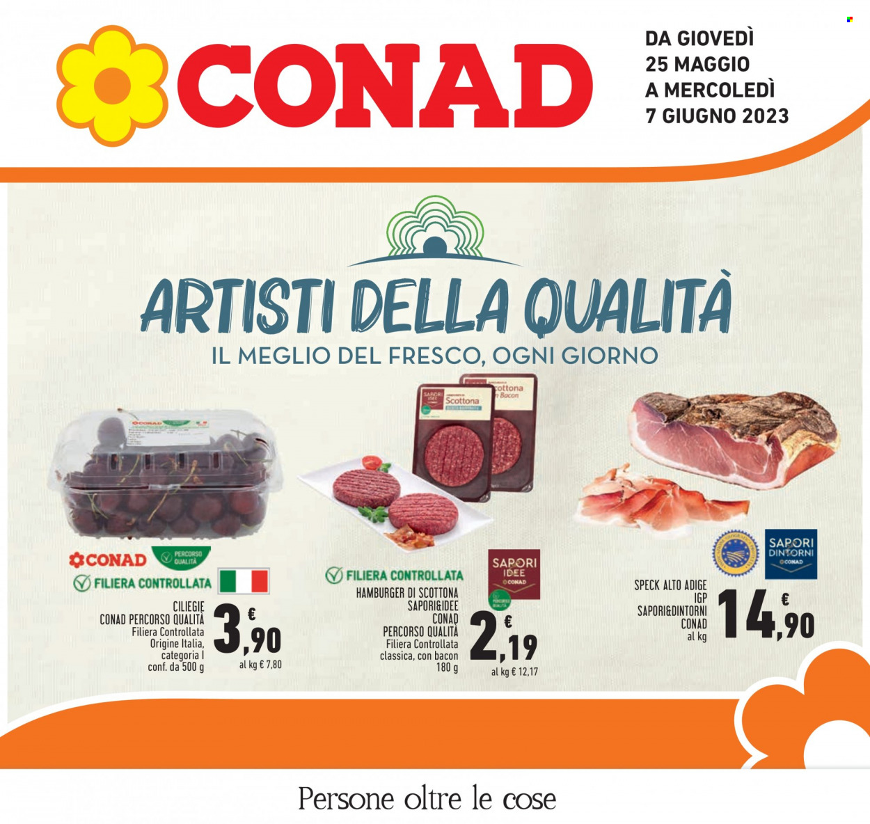 thumbnail - Volantino Conad - 25/5/2023 - 7/6/2023 - Prodotti in offerta - ciliegie, scottona, hamburger, speck. Pagina 1.