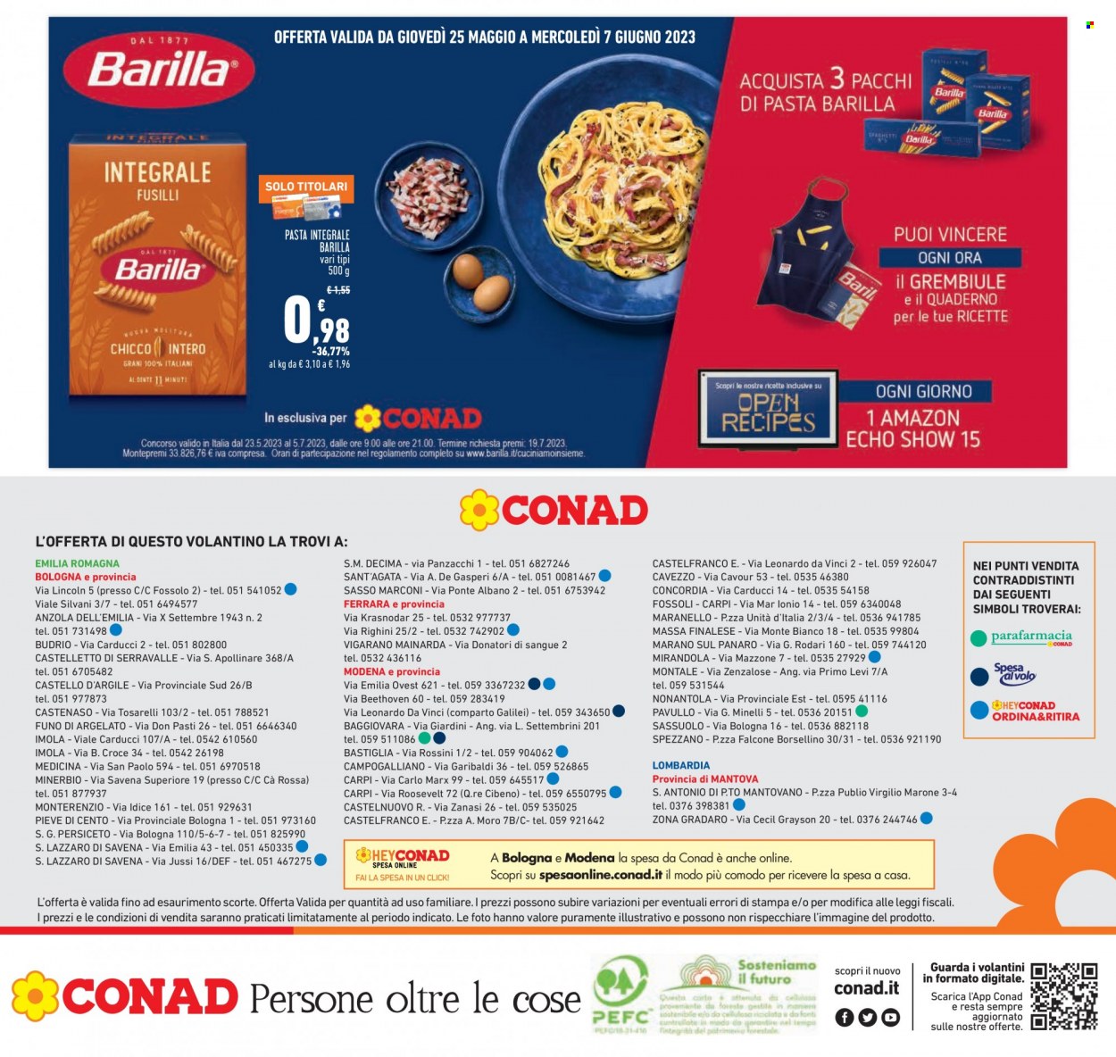 thumbnail - Volantino Conad - 25/5/2023 - 7/6/2023 - Prodotti in offerta - Settembrini, Barilla, pasta, pasta integrale. Pagina 28.