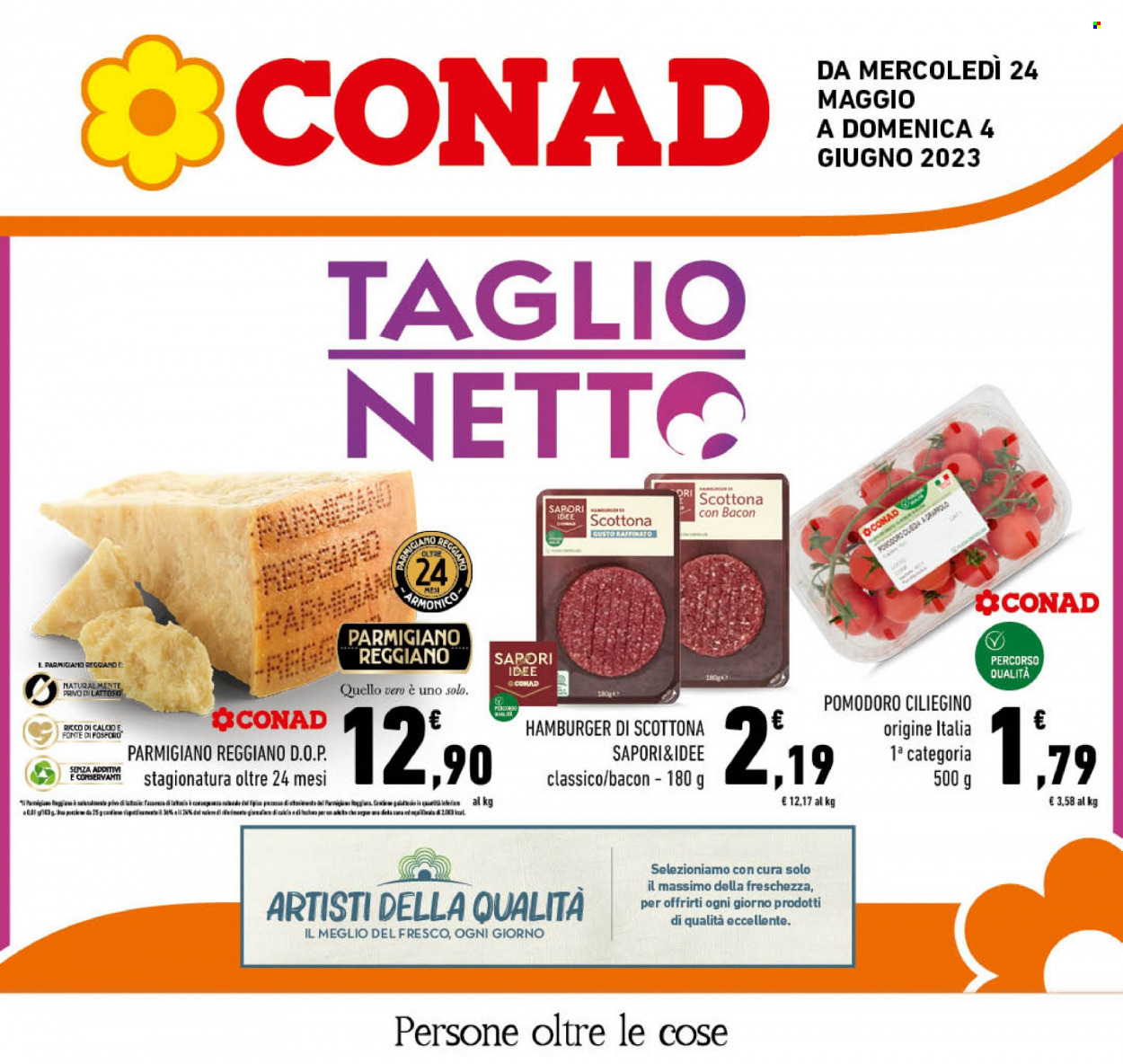 thumbnail - Volantino Conad - 24/5/2023 - 4/6/2023 - Prodotti in offerta - pomodorini, pomodori, scottona, hamburger. Pagina 1.