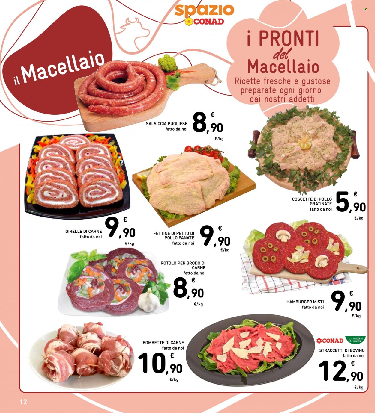 thumbnail - Volantino Conad - 25/5/2023 - 3/6/2023 - Prodotti in offerta - manzo, straccetti di manzo, salsiccia, hamburger, brodo. Pagina 12.