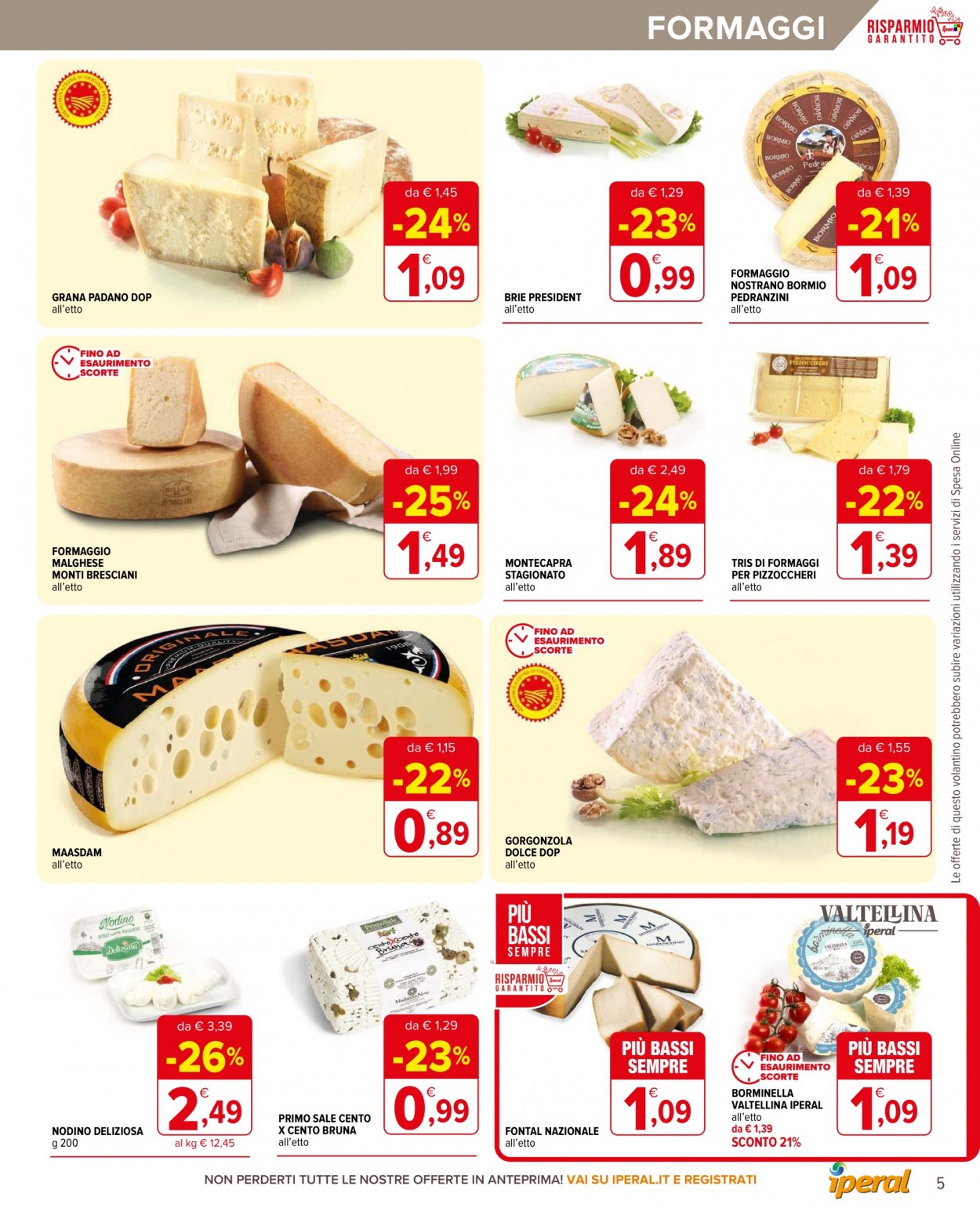 thumbnail - Volantino Iperal - 24/5/2023 - 6/6/2023 - Prodotti in offerta - formaggio, brie, gorgonzola, Grana Padano, maasdam, Primosale, Président. Pagina 5.