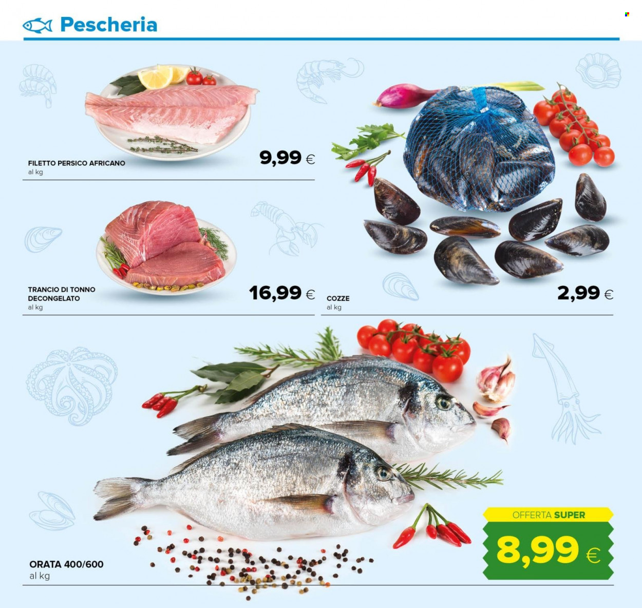 thumbnail - Volantino Oasi - 25/5/2023 - 7/6/2023 - Prodotti in offerta - cozze, pesce persico, tonno, orata. Pagina 12.