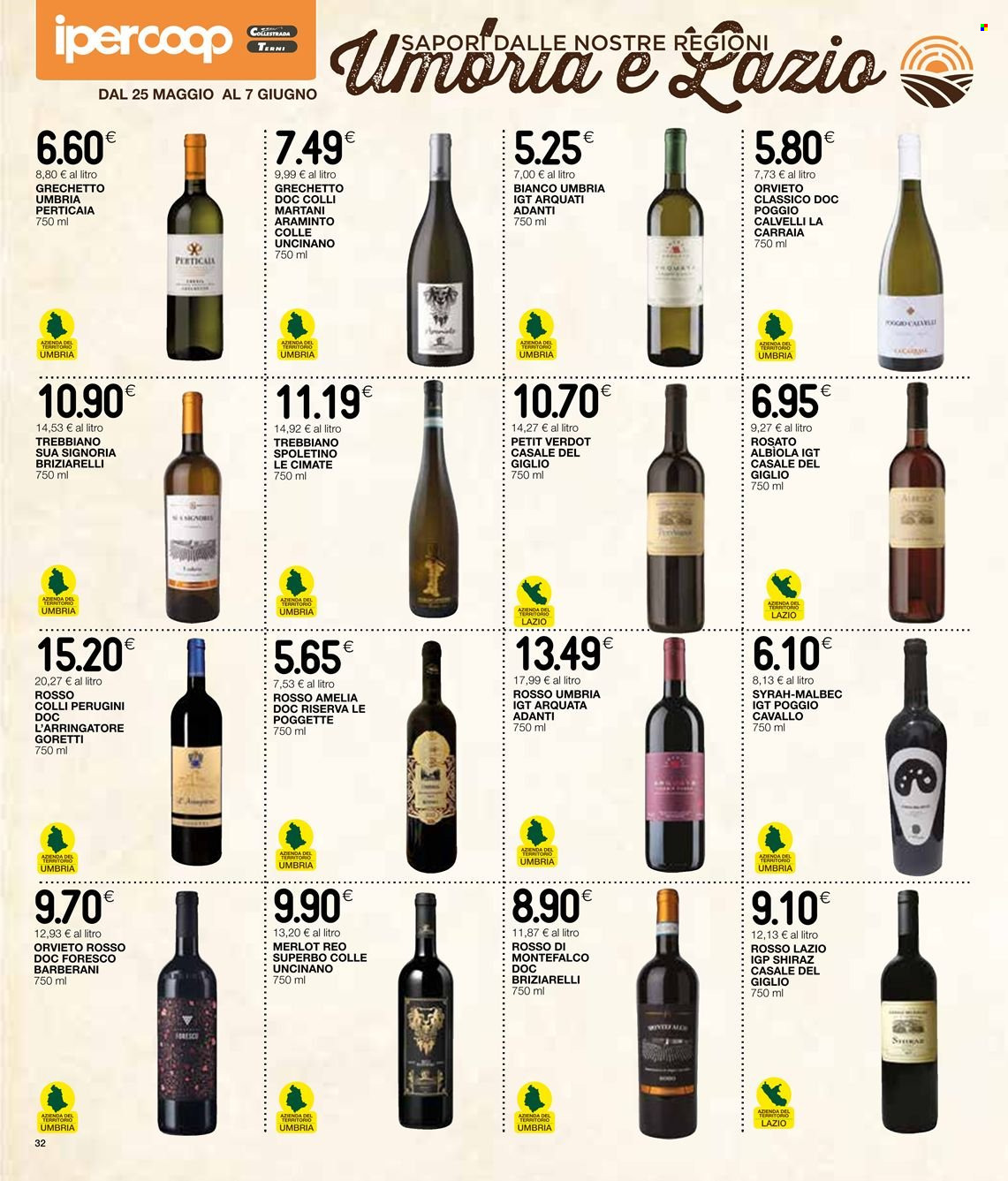 thumbnail - Volantino Coop - 25/5/2023 - 7/6/2023 - Prodotti in offerta - Merlot, vino bianco, vino rosso, vino, Trebbiano, Shiraz. Pagina 34.