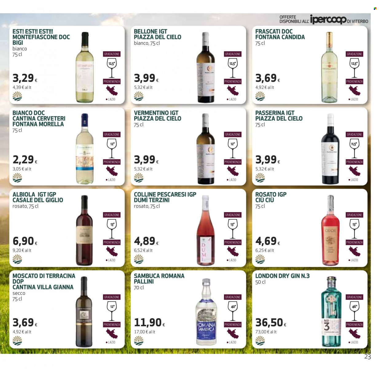 thumbnail - Volantino Coop - 25/5/2023 - 7/6/2023 - Prodotti in offerta - vino bianco, vino, Moscato, Vermentino, gin, London Dry Gin, Sambuca. Pagina 23.