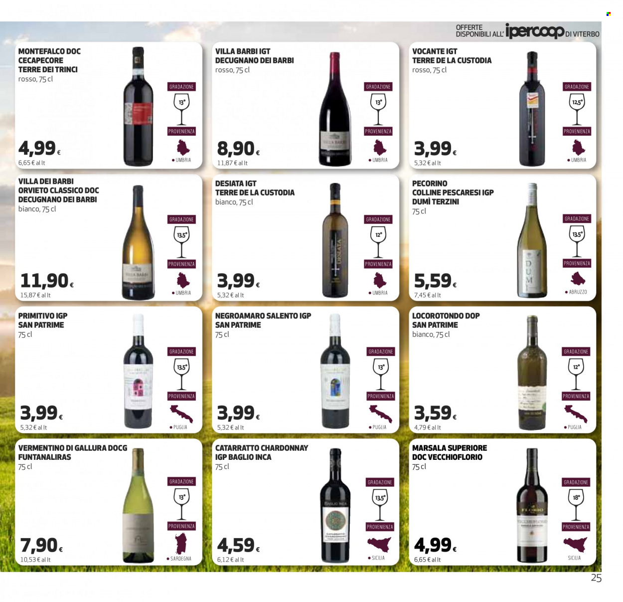 thumbnail - Volantino Coop - 25/5/2023 - 7/6/2023 - Prodotti in offerta - formaggio, pecorino, vino bianco, vino rosso, Primitivo, Chardonnay, Negroamaro, vino, Vermentino, Marsala. Pagina 25.