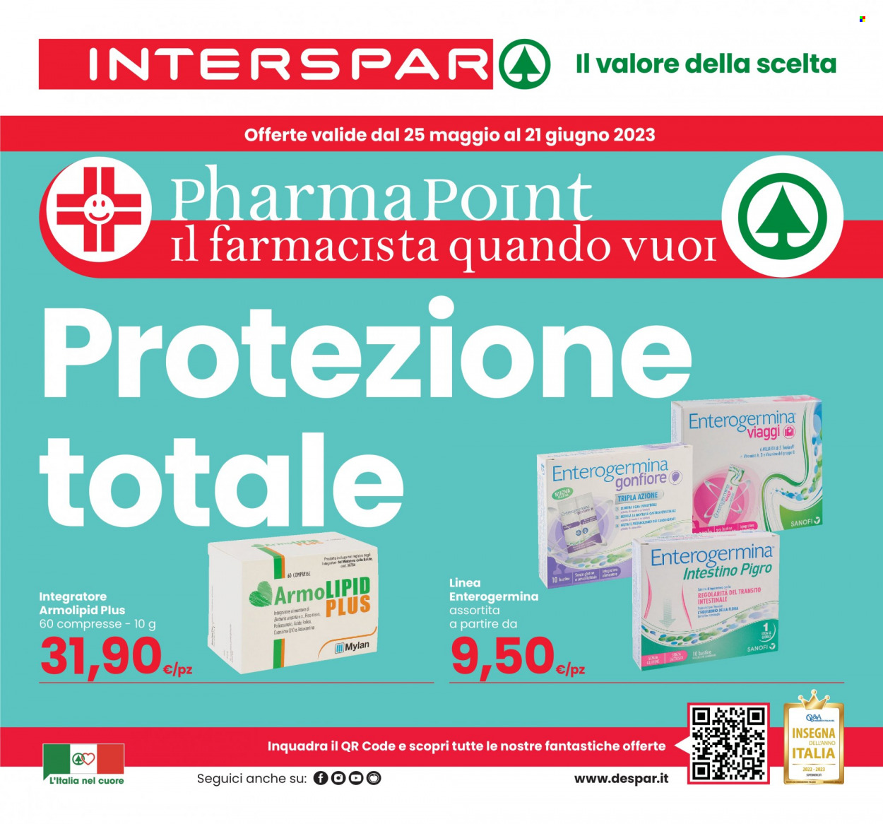 thumbnail - Volantino Interspar - 25/5/2023 - 21/6/2023 - Prodotti in offerta - riso, riso rosso, Enterogermina, integratore. Pagina 1.