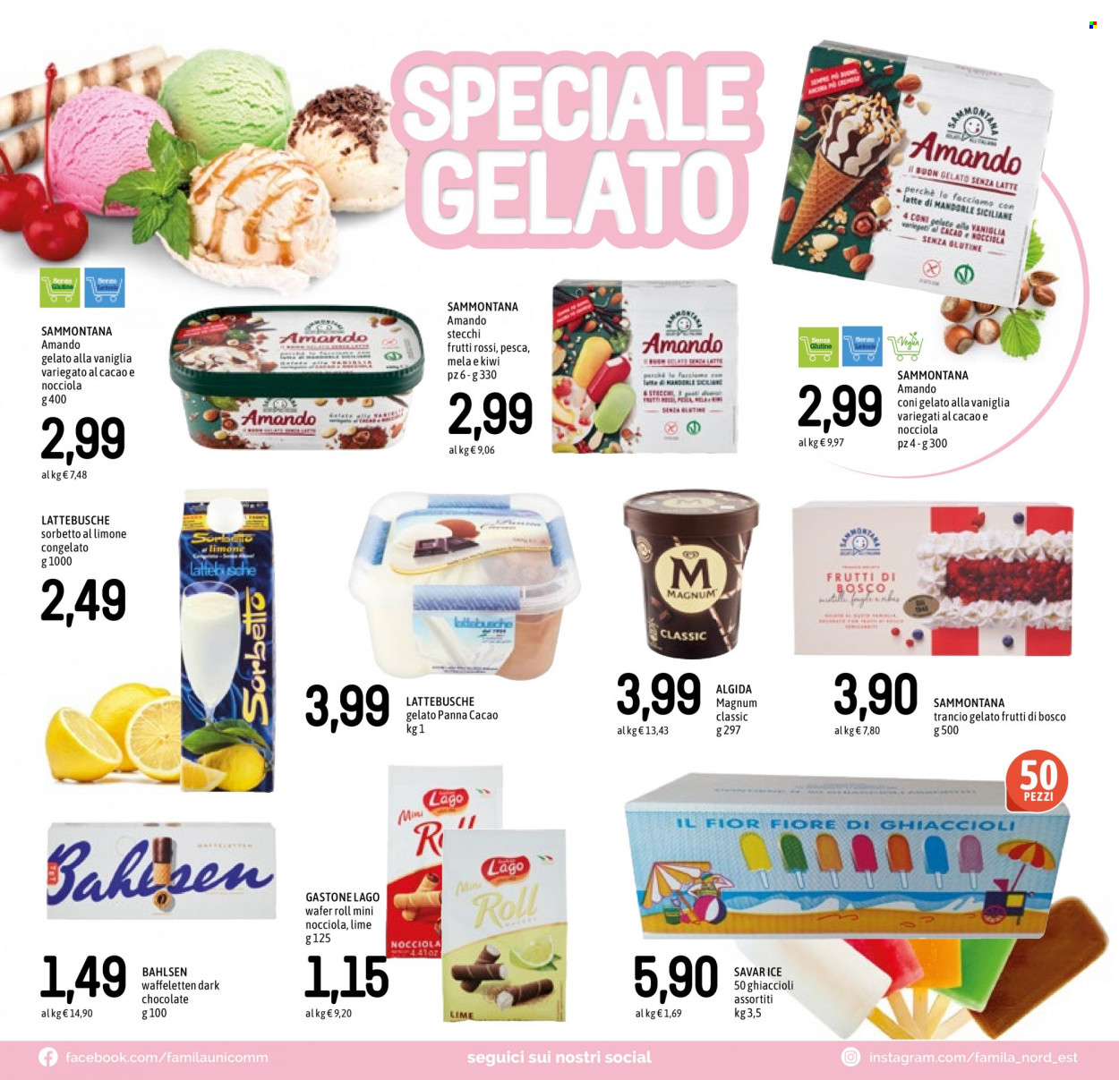 thumbnail - Volantino Famila - 25/5/2023 - 7/6/2023 - Prodotti in offerta - gelato, Magnum, Algida, sorbetto, Sammontana, gelato su stecco, Bahlsen, wafer. Pagina 10.