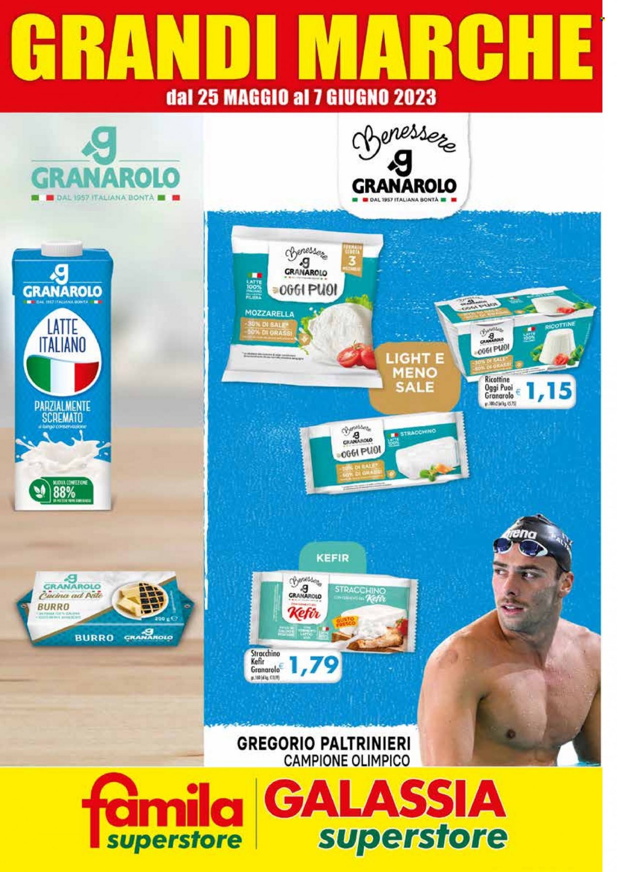 thumbnail - Volantino Galassia - 25/5/2023 - 7/6/2023 - Prodotti in offerta - Granarolo, formaggio, mozzarella, stracchino, kefir, burro. Pagina 1.