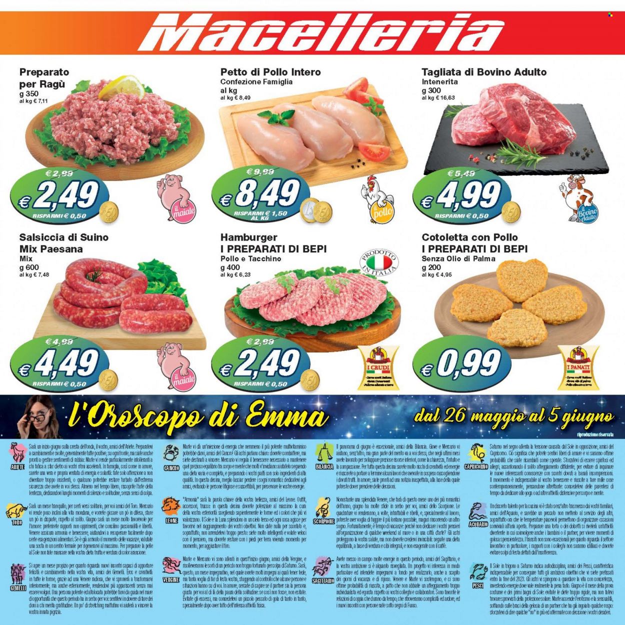 thumbnail - Volantino Prix - 26/5/2023 - 5/6/2023 - Prodotti in offerta - petto di pollo, pollo intero, manzo, tagliata, salsiccia, hamburger, ragù, Star, bilancia, multivitaminico. Pagina 2.