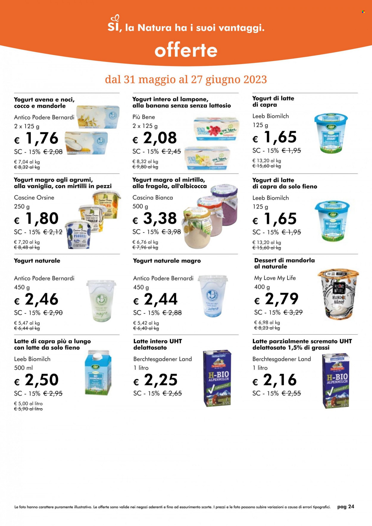 thumbnail - Volantino Natura Sì - 1/6/2023 - 30/6/2023 - Prodotti in offerta - yogurt, latte, latte intero, latte parzialmente scremato, fieno. Pagina 24.