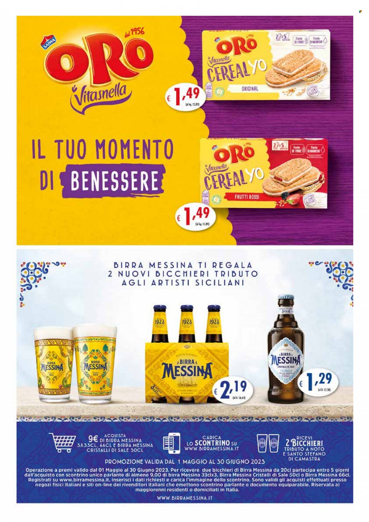 thumbnail - Volantino Galassia - 1/6/2023 - 14/6/2023 - Prodotti in offerta - Birra Messina, Vitasnella, yogurt, bicchieri. Pagina 4.