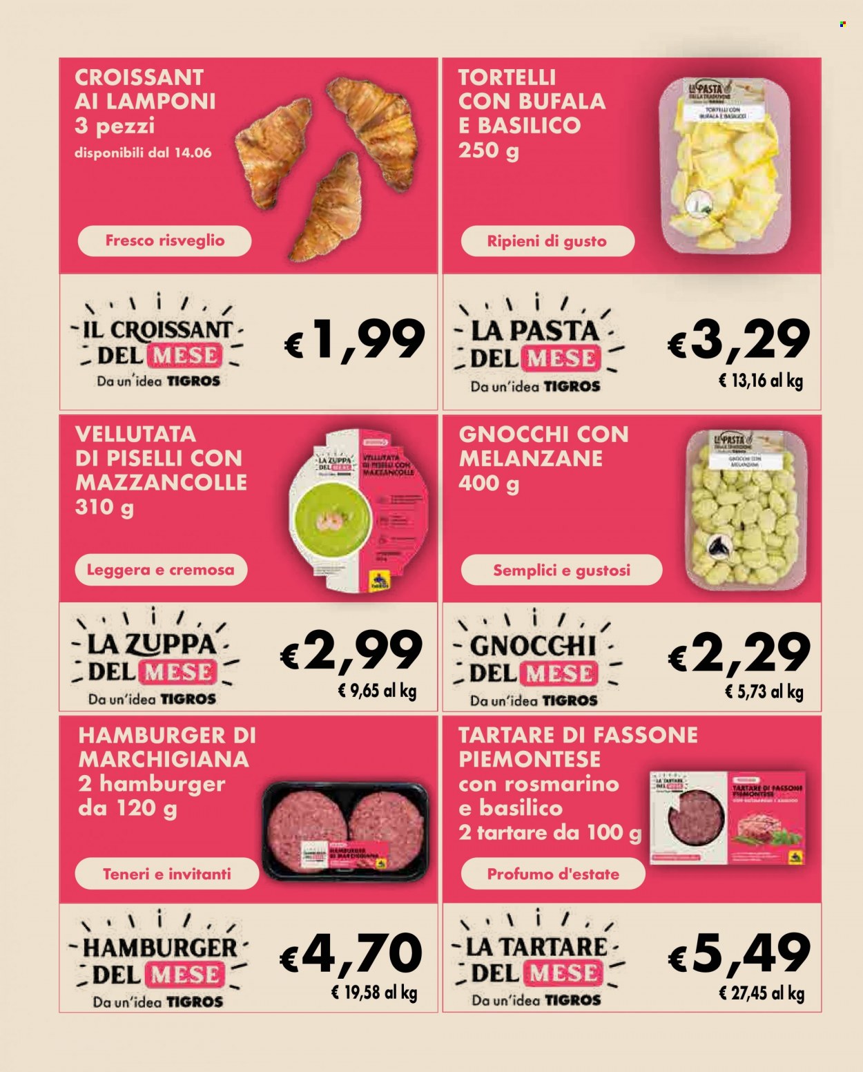 thumbnail - Volantino Tigros - 31/5/2023 - 13/6/2023 - Prodotti in offerta - croissant, hamburger, mazzancolle, zuppa, vellutata, gnocchi, profumo. Pagina 13.