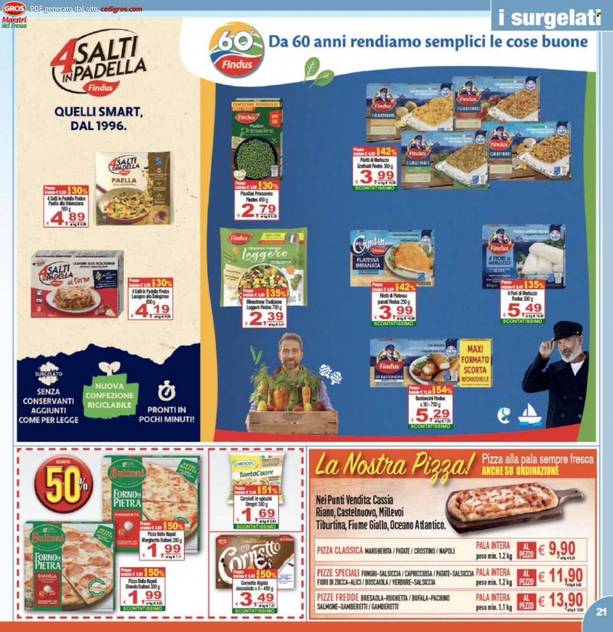 thumbnail - Volantino CTS supermercati - 31/5/2023 - 7/6/2023 - Prodotti in offerta - Buitoni, Cornetto, carciofi, salsiccia, salmone, Findus, merluzzo, platessa, gamberetti, bastoncini, lasagne, paella, lasagne alla bolognese, gelato, Algida, Orogel, bastoncini di pesce, 4 Salti in Padella, pizza, acciughe. Pagina 21.