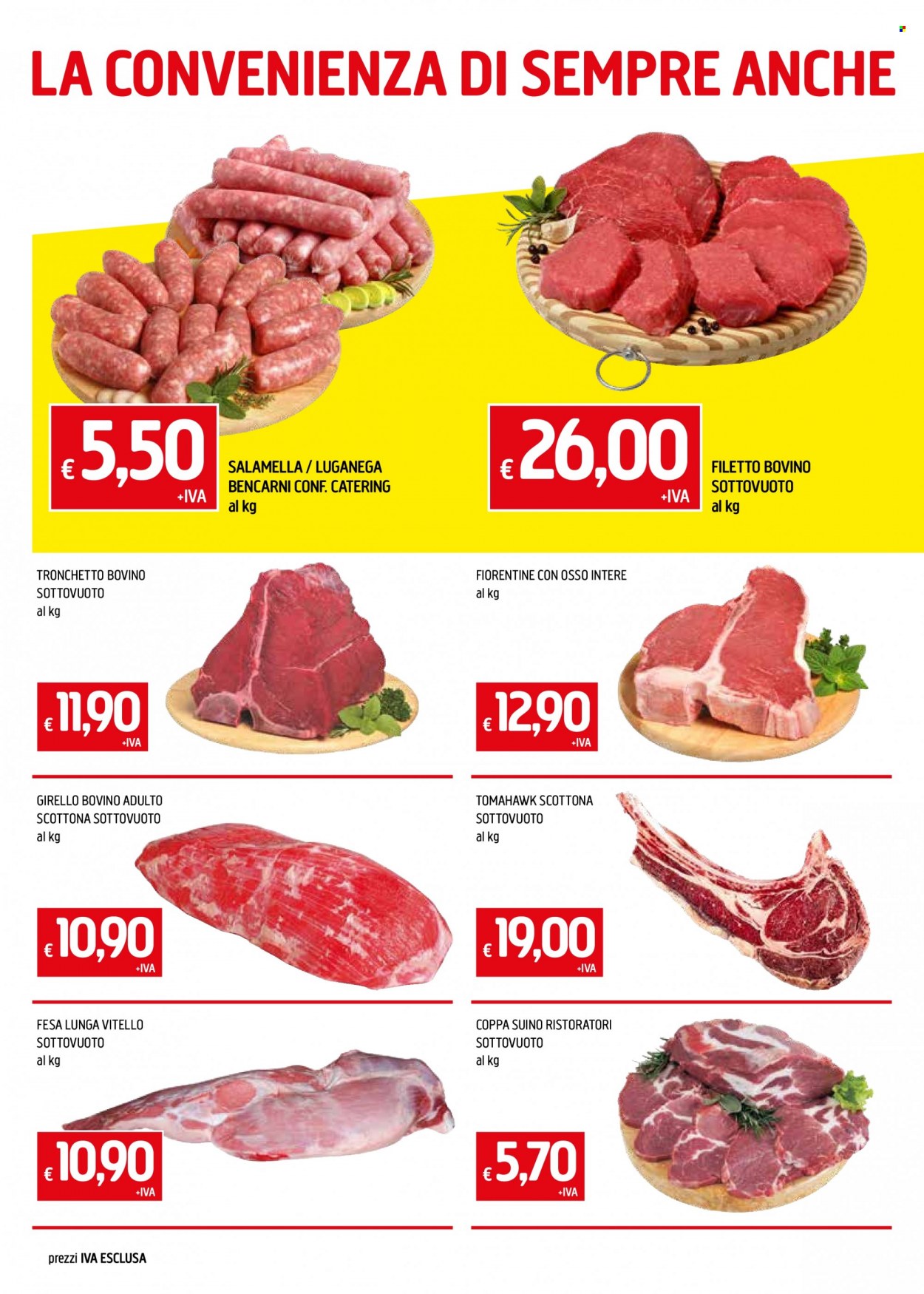 thumbnail - Volantino Famila - 1/6/2023 - 14/6/2023 - Prodotti in offerta - manzo, vitello, girello di bovino, tomahawk steak, scottona, salamella, suino. Pagina 2.