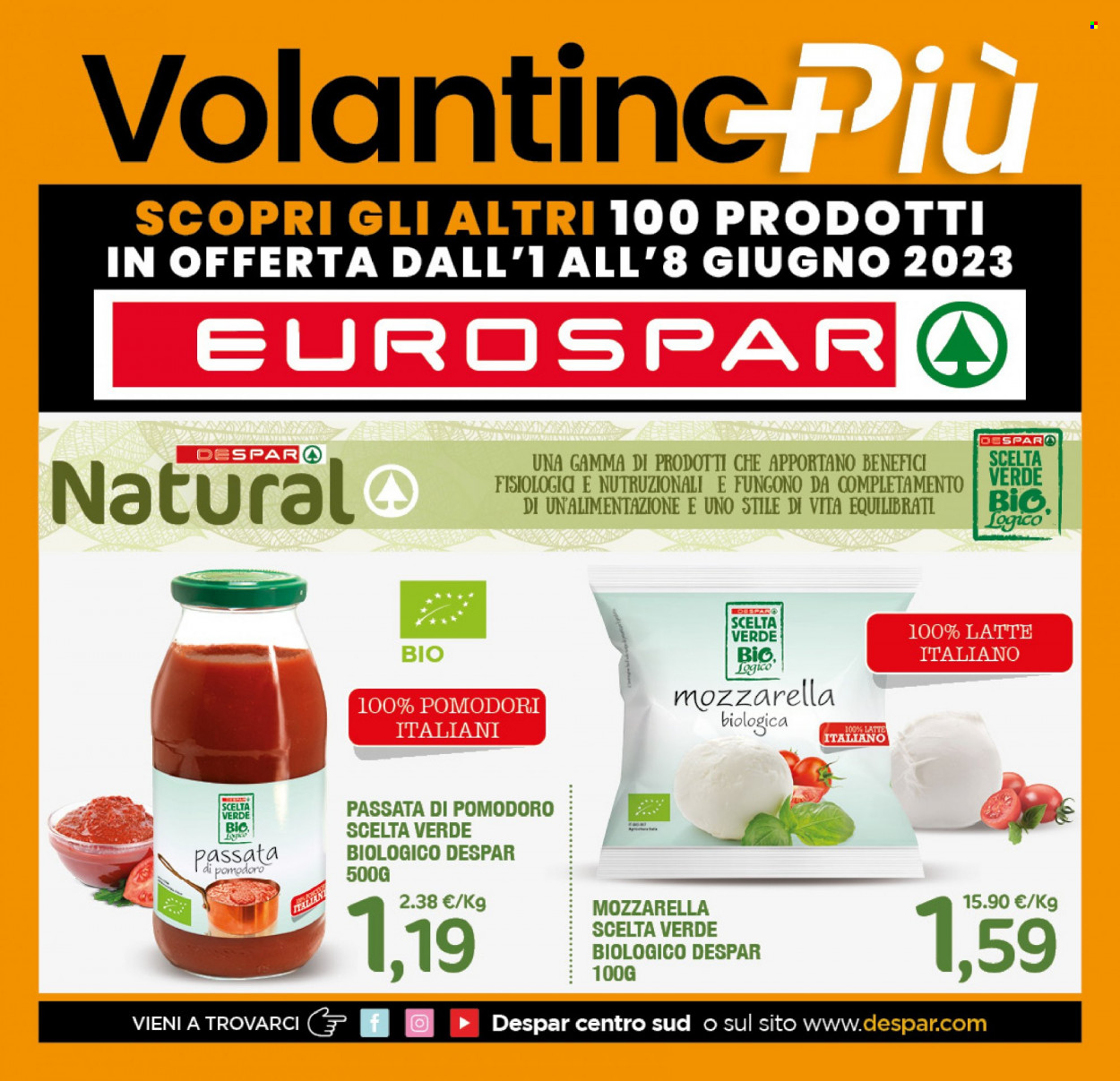 thumbnail - Volantino Eurospar - 1/6/2023 - 8/6/2023 - Prodotti in offerta - formaggio, mozzarella, passata di pomodoro. Pagina 13.
