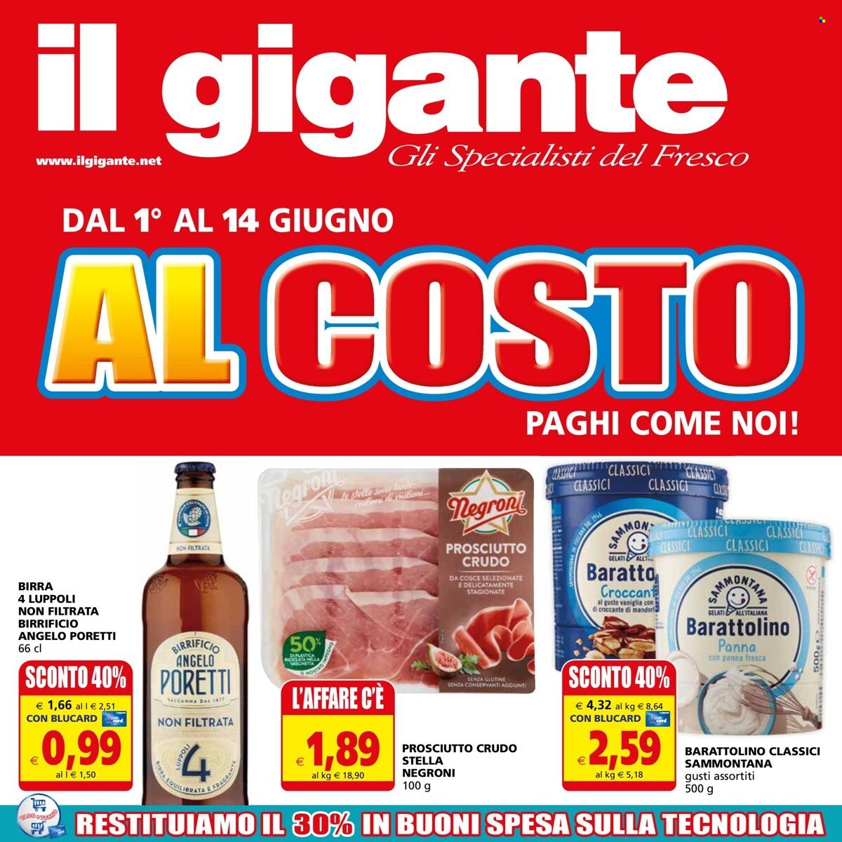 thumbnail - Volantino Il Gigante - 1/6/2023 - 14/6/2023 - Prodotti in offerta - Angelo Poretti, birra, prosciutto, prosciutto crudo, gelato, Sammontana. Pagina 1.