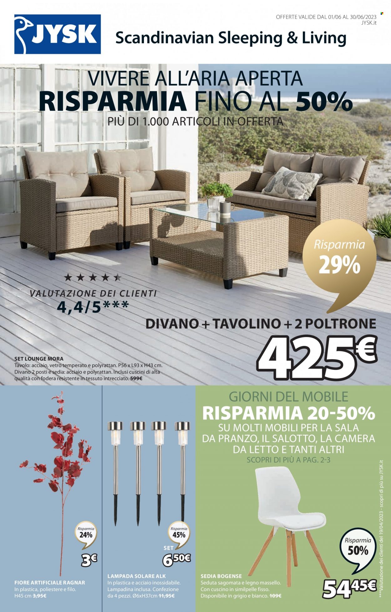 thumbnail - Volantino JYSK - 1/6/2023 - 30/6/2023 - Prodotti in offerta - divano, poltrona, tavolo, tavolino, lampadina, sedia, lampada. Pagina 1.