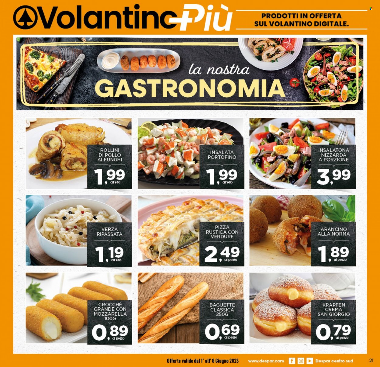 thumbnail - Volantino Interspar - 1/6/2023 - 8/6/2023 - Prodotti in offerta - baguette, krapfen, verza, arancini, pizza. Pagina 21.
