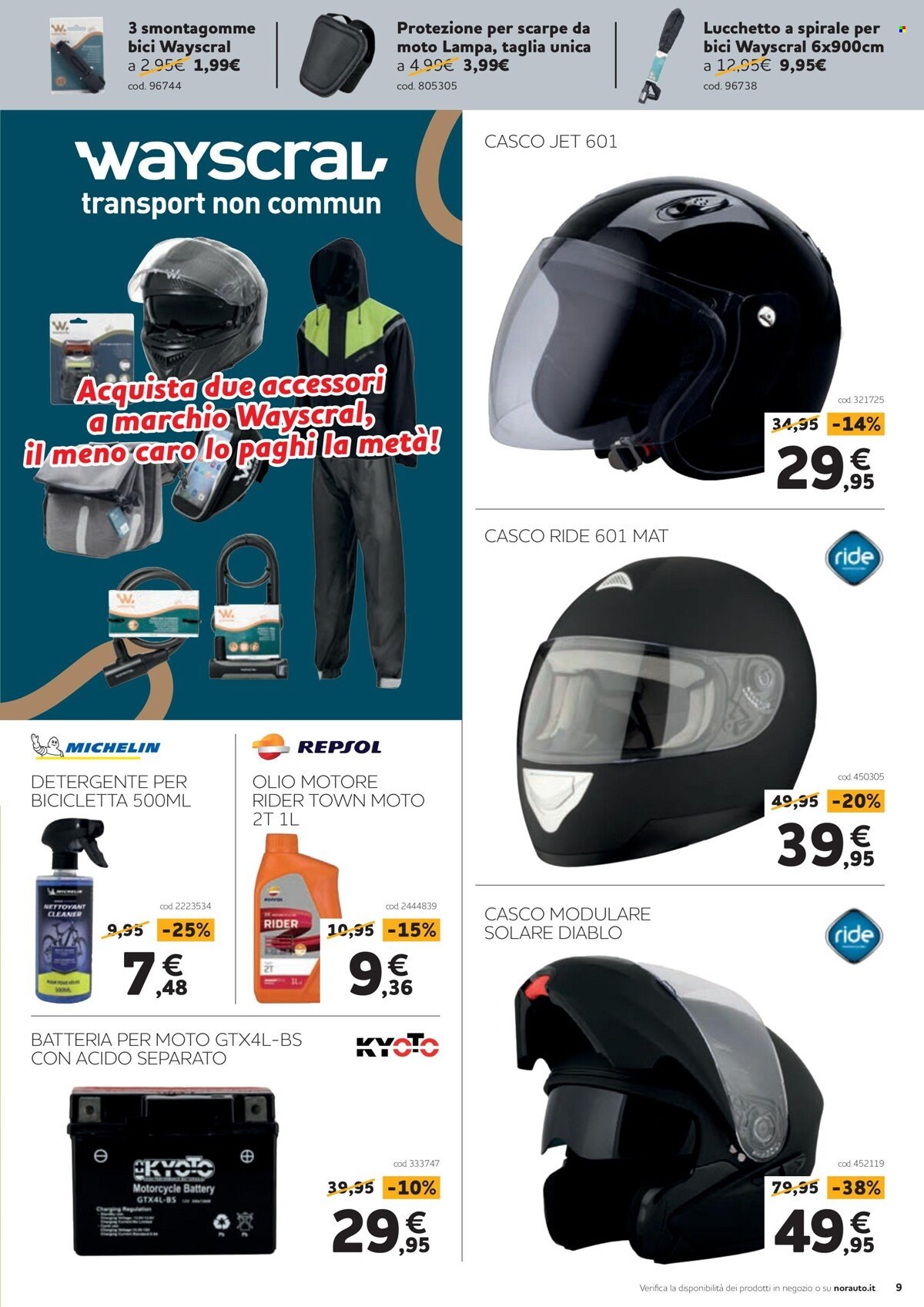 thumbnail - Volantino Norauto - 2/6/2023 - 28/6/2023 - Prodotti in offerta - Wayscral, casco, detergente, olio motore, Michelin. Pagina 9.