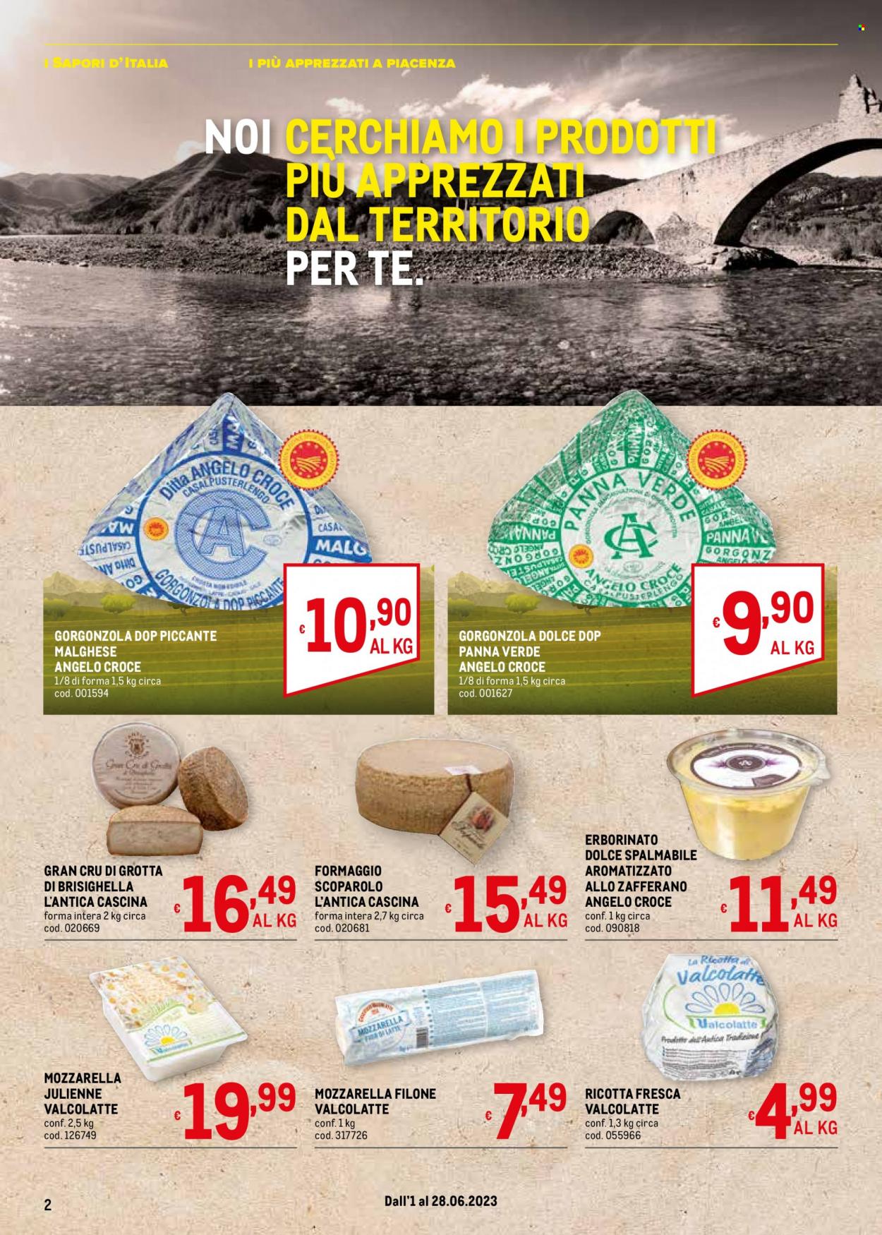 thumbnail - Volantino Metro - 1/6/2023 - 28/6/2023 - Prodotti in offerta - formaggio, mozzarella, ricotta, gorgonzola, mozzarella julienne, angelo. Pagina 2.