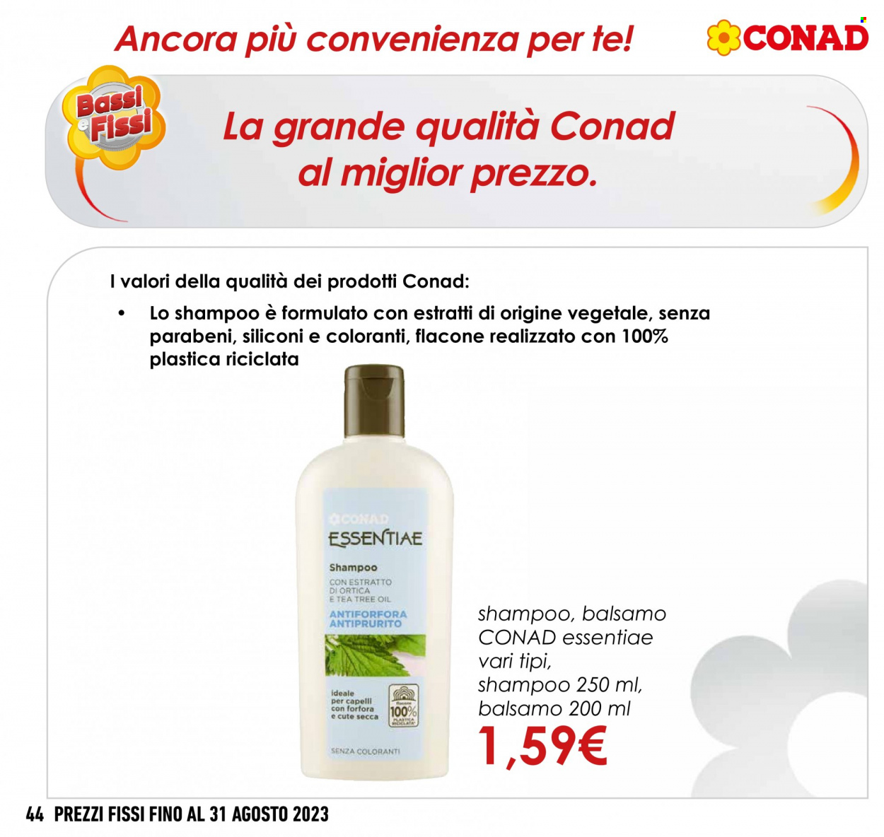 thumbnail - Volantino Conad - 1/6/2023 - 31/8/2023 - Prodotti in offerta - balsamo, shampoo, tea tree. Pagina 44.