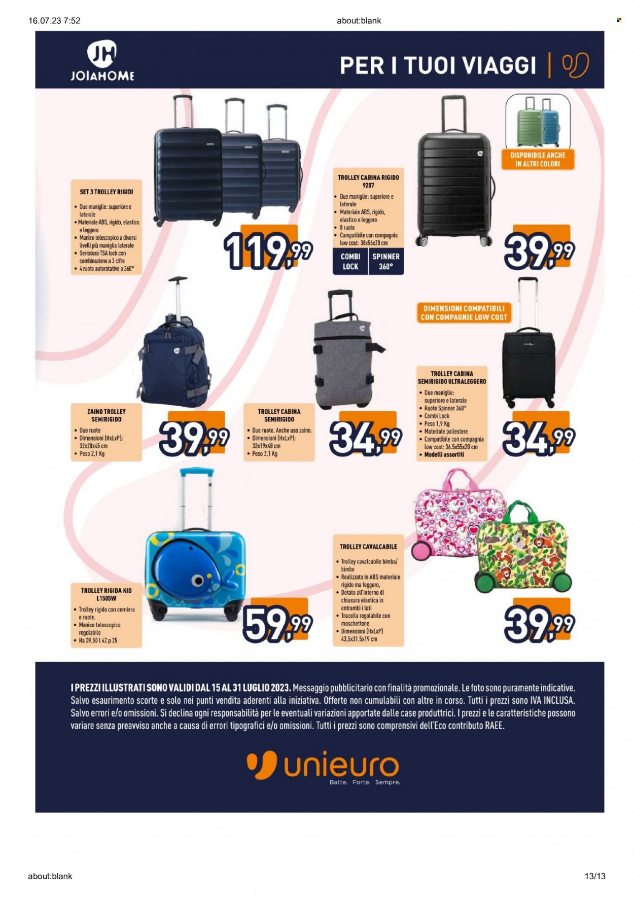 Volantino Unieuro - 15/7/2023 - 31/7/2023. Pagina 13