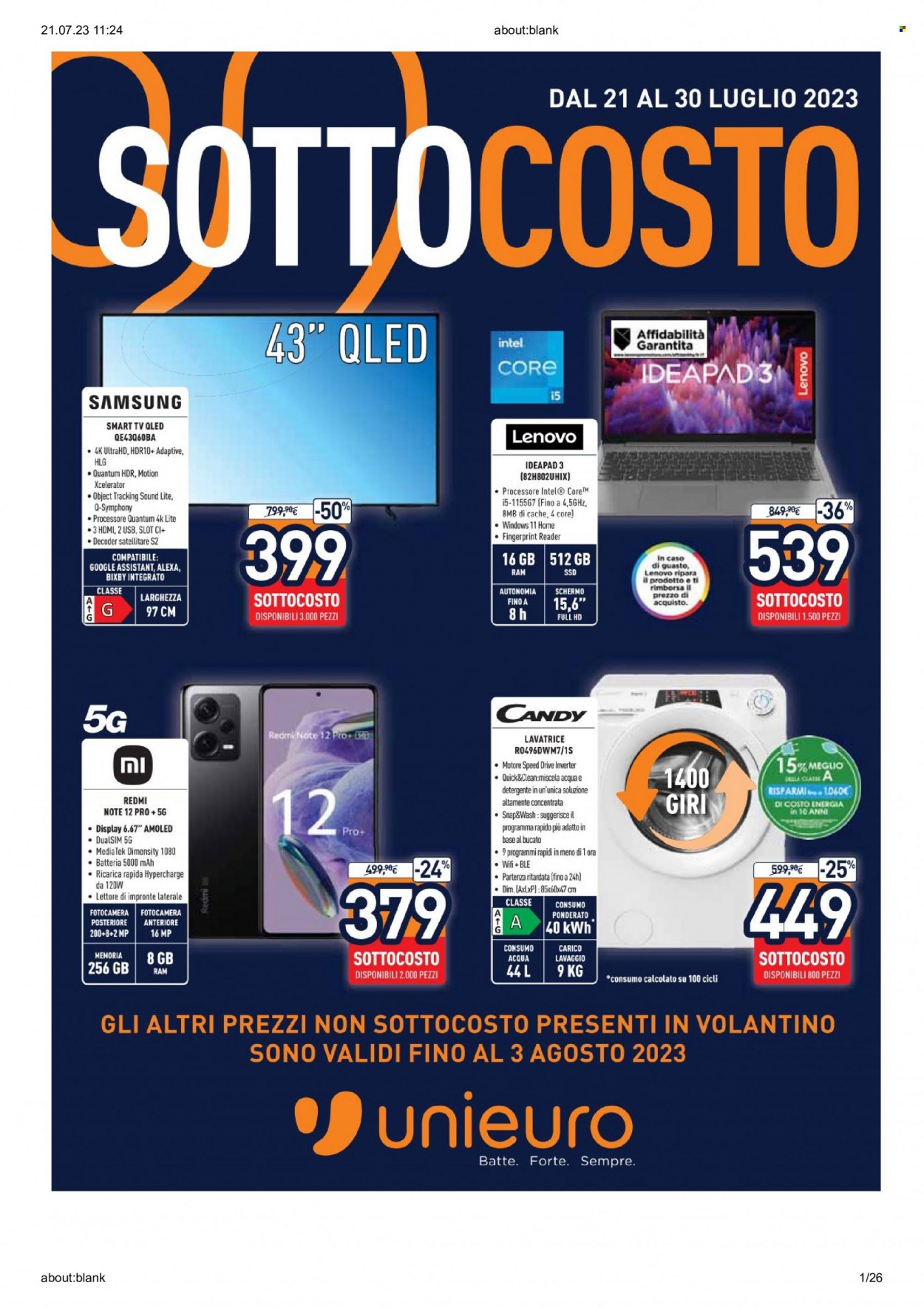 Volantino Unieuro - 21/7/2023 - 30/7/2023. Pagina 1