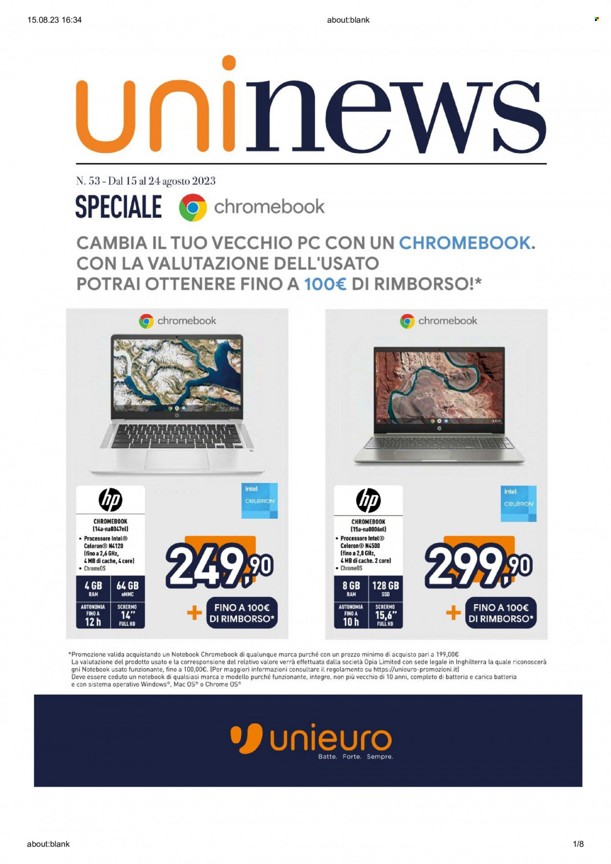 Volantino Unieuro - 15/8/2023 - 24/8/2023. Pagina 1