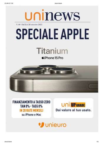 Volantino Unieuro - 22/9/2023 - 28/9/2023.