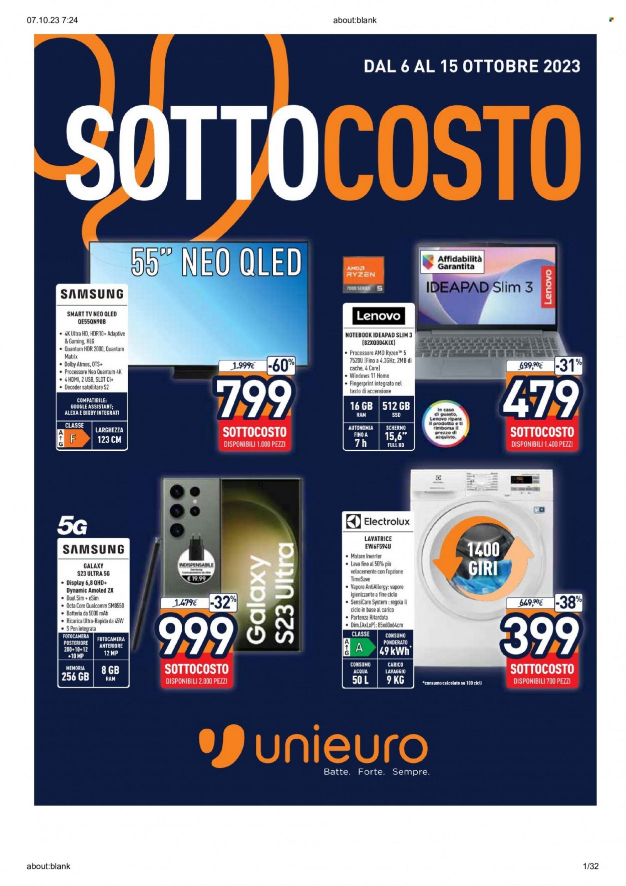 Volantino Unieuro - 6/10/2023 - 15/10/2023. Pagina 1