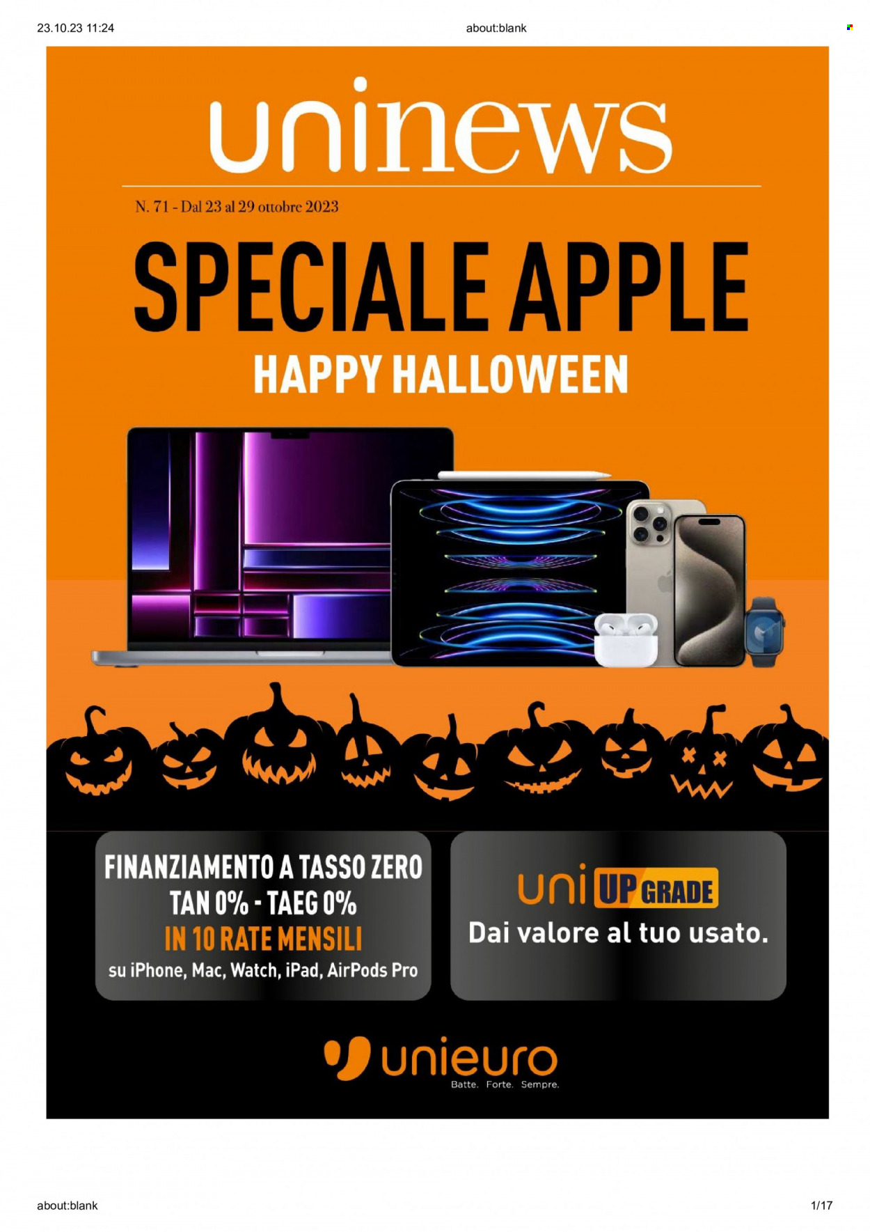 Volantino Unieuro - 23/10/2023 - 29/10/2023. Pagina 1