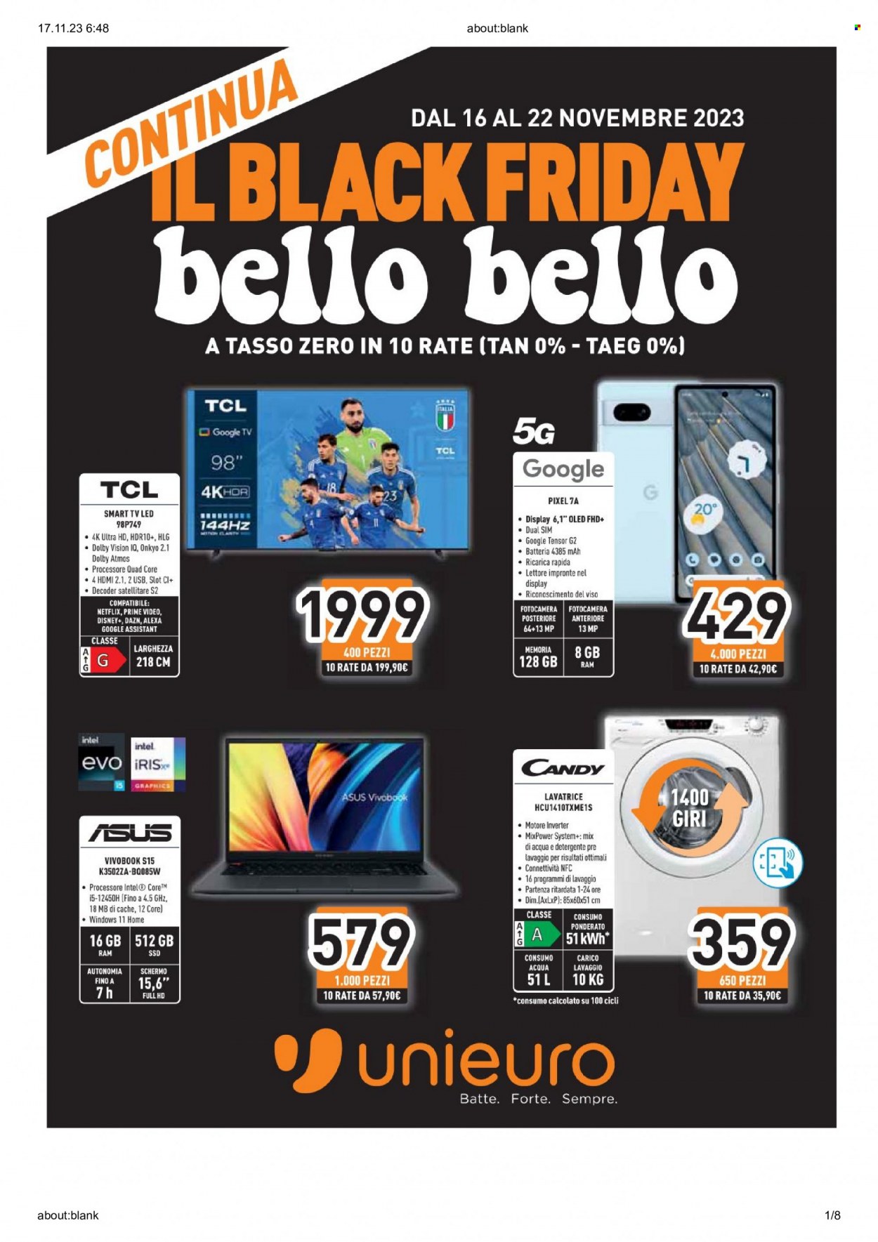 Volantino Unieuro - 16/11/2023 - 22/11/2023. Pagina 1